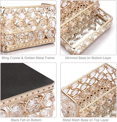 Miniatura 3 de Hipiwe Soporte para tarjetas de visita de cristal de 2 niveles soporte de exhibición de tarjetas de visita dorado con espejo organizador de