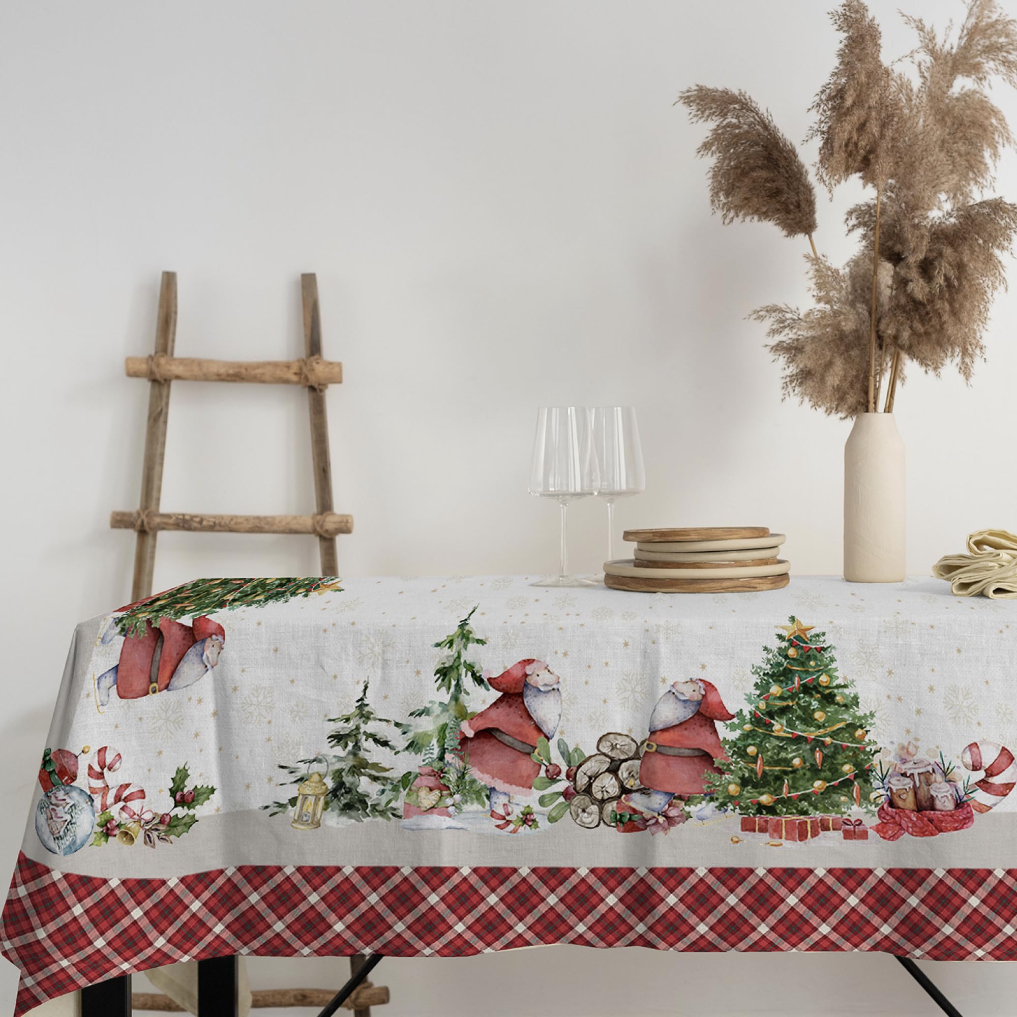 Nappe de table rectangulaire 145 x 250 cm en coton imprimé arbre de Noël