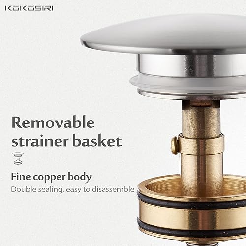 Miniatura 4 de KOKOSIRI C1002BR - Drenaje desplegable para fregadero de baño con cesta coladora, níquel cepillado con recogedor de pelo desmontable,