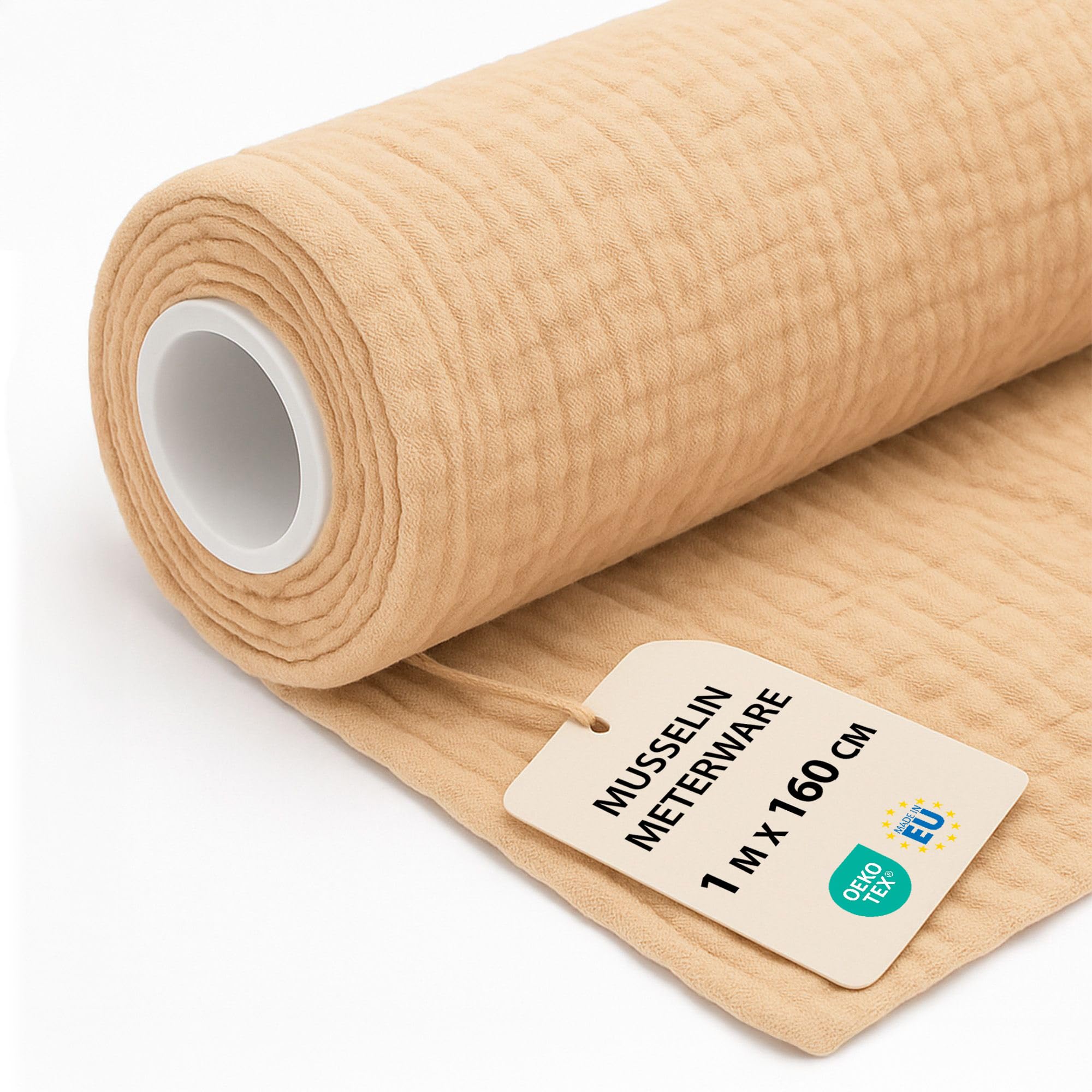 Muslin Fabric by the metre 1 M x 160 cm - Fabric for Crafts Sewing Decoration Perfect for Dressmaking Upholstery Accessories and DIY Couture Projects Oeko-Tex Beige