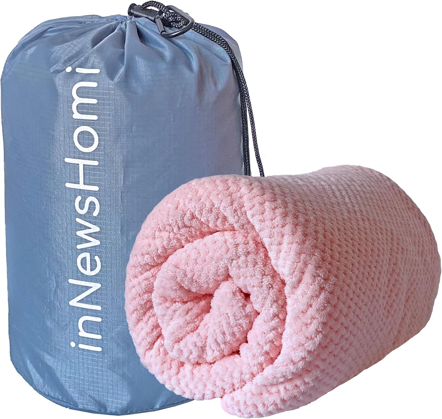 Travel Blanket Airplane Compact with Bag, Lightweight & Packable 2 in 1 Airplane Blanket or Travel Pillow, Travel Essentials for Women Men & Kids, Pink