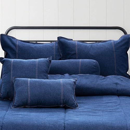 Miniatura 6 de Karin Maki - Almohada redonda de mezclilla para espalda baja, rodillas y cuello, almohada cilíndrica decorativa, 9 x 21 pulgadas, azul