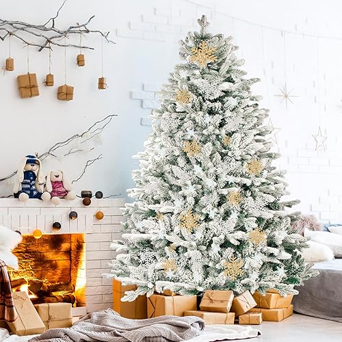 Miniatura 2 de SUNCROWN Árbol de Navidad artificial flocado de 7 pies, árbol de Navidad esmerilado de alta calidad, árbol de Navidad con bisagras, decoración