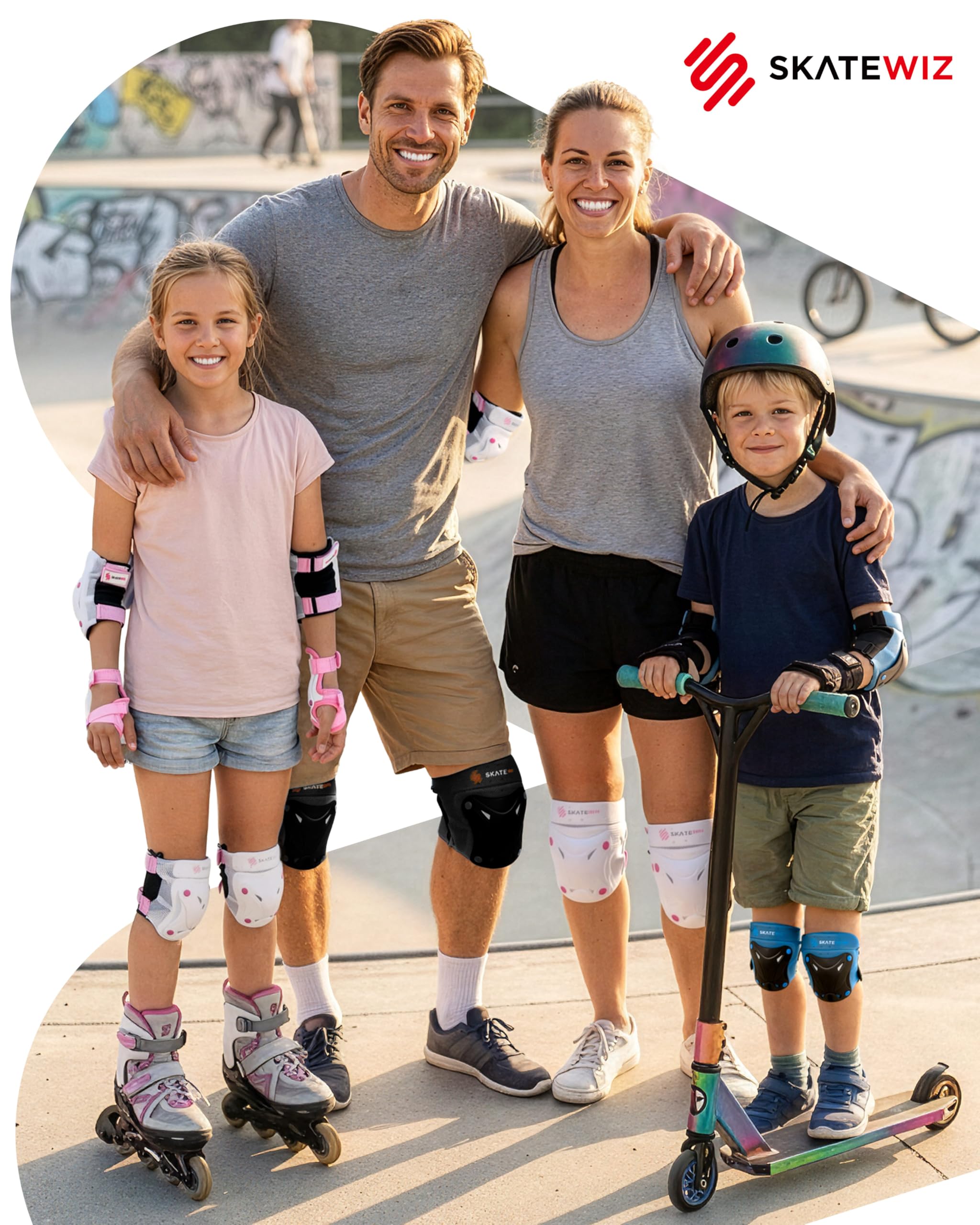 SKATEWIZ Protecciones Patinaje 6 piezas Rodilleras Coderas Niños Adultos