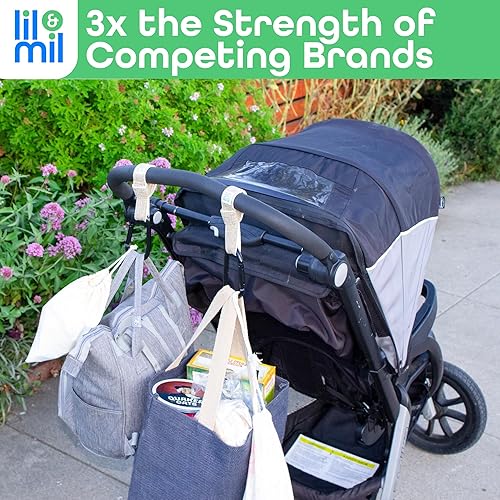 Miniatura 4 de Lil & Mil Clips para colgar bolsas de pañales, compras, viajes y más. Los ganchos para cochecito para bolsas son el accesorio perfecto para