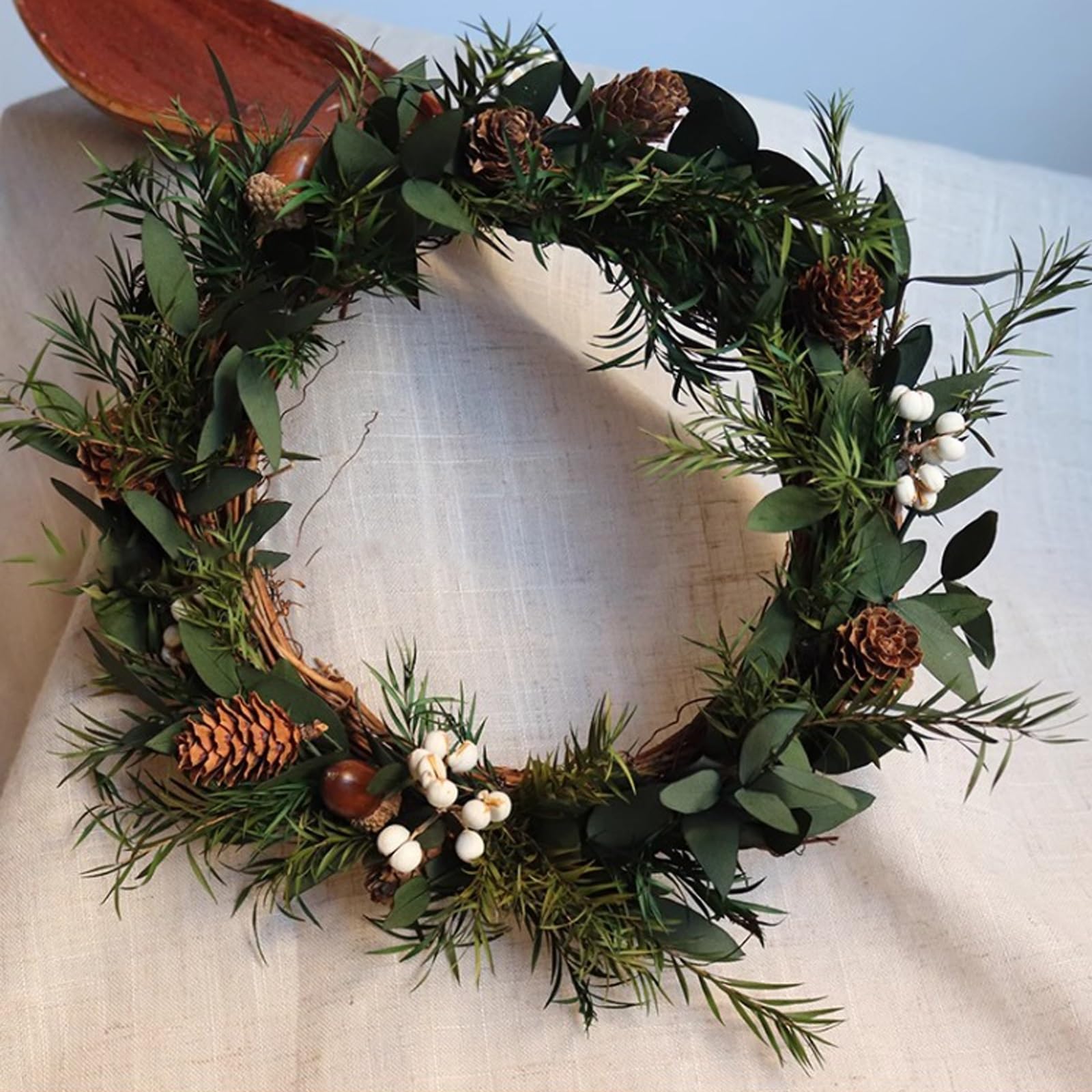Świąteczny wieniec na drzwi, świąteczna dekoracja DIY, samodzielny montaż, naturalny styl, z szyszką, 21 cm, wisząca ozdoba, idealna do dekoracji domu i wakacji