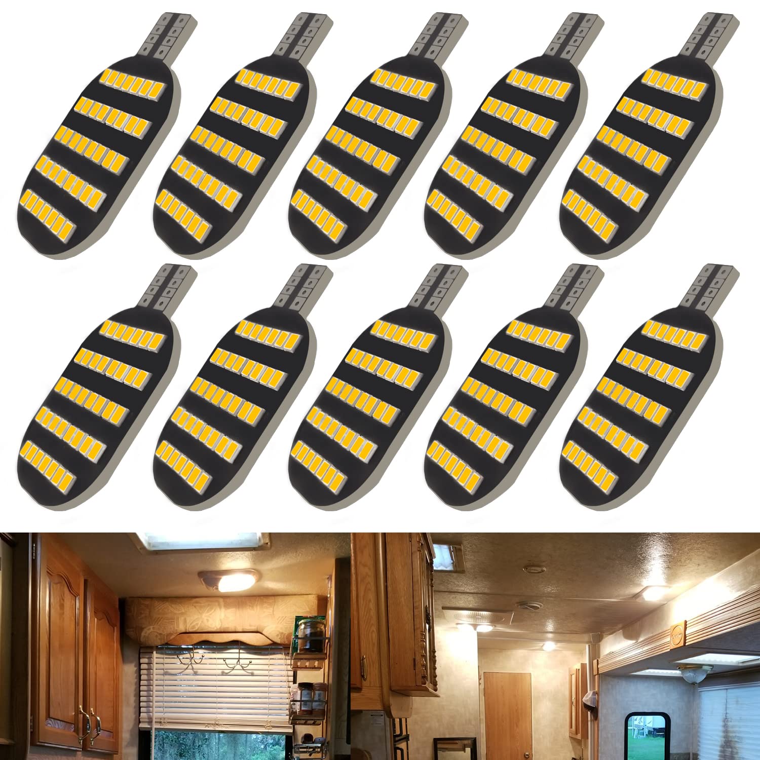 UNXMRFF 921 LED Bulb RV Interior Light Warm White Super Bright T10 922 912 194 LED Bulb Replacement for 12-16 Volt Boat Motorhome Indoor Ceiling Dome