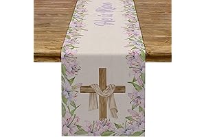 He is Risen Table Runner - Easter Christian Cross Resurrection Lily Flower...