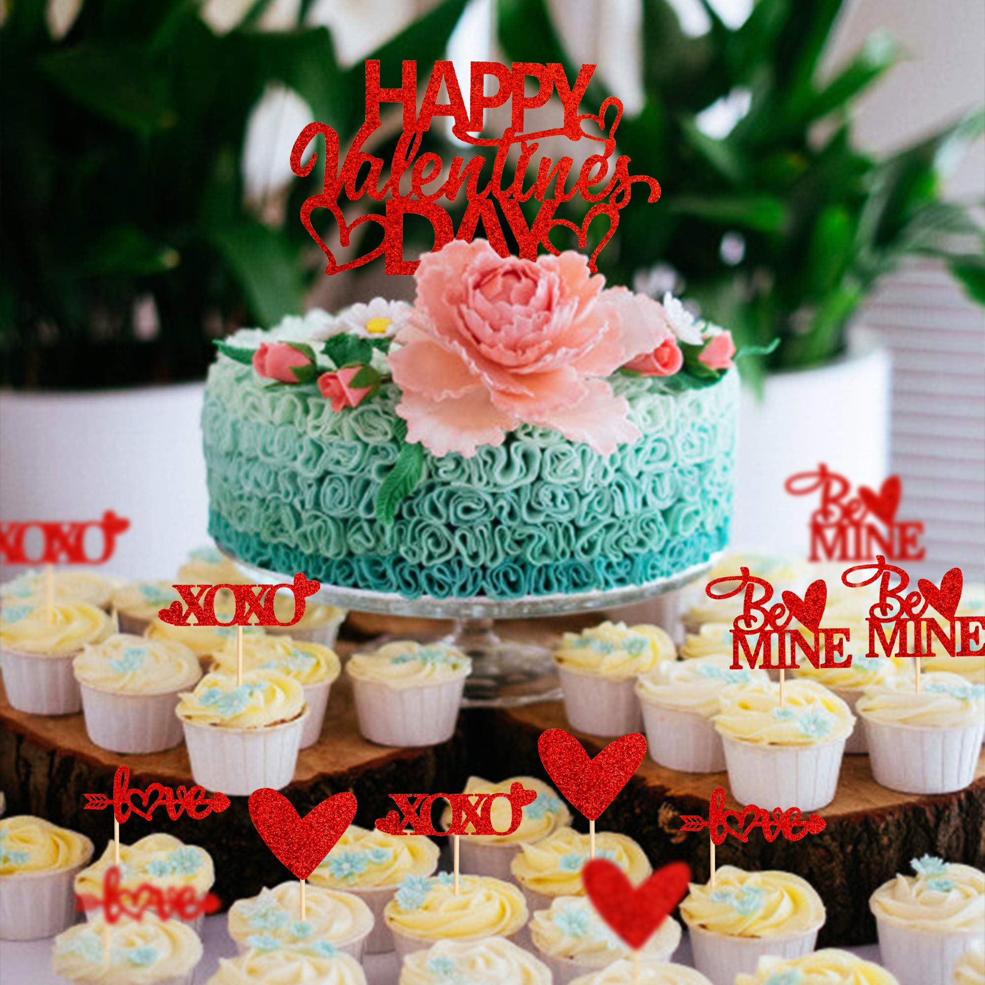 Red Glittery Happy Valentine's Day Cake Topper - Heart Decor For Party, Wedding, Anniversary - View #3