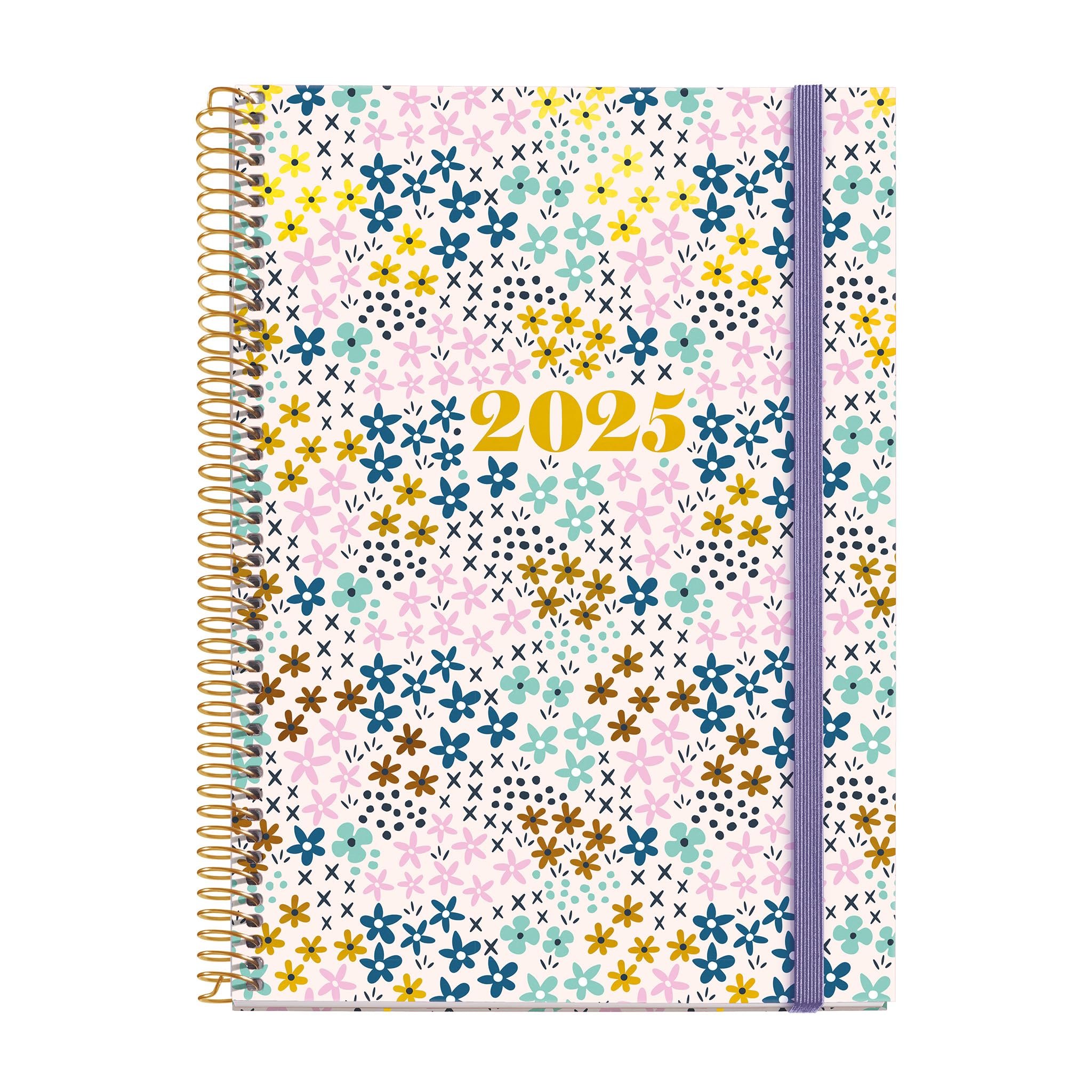 Miquelrius - Agenda 2025, Agenda anual 155x213 mm, Agenda día página, Cubierta cartón forrado plastificado, Espiral, Cierre goma elástica, Papel 80 g/m², Español, Inglés y Portugués, Spring