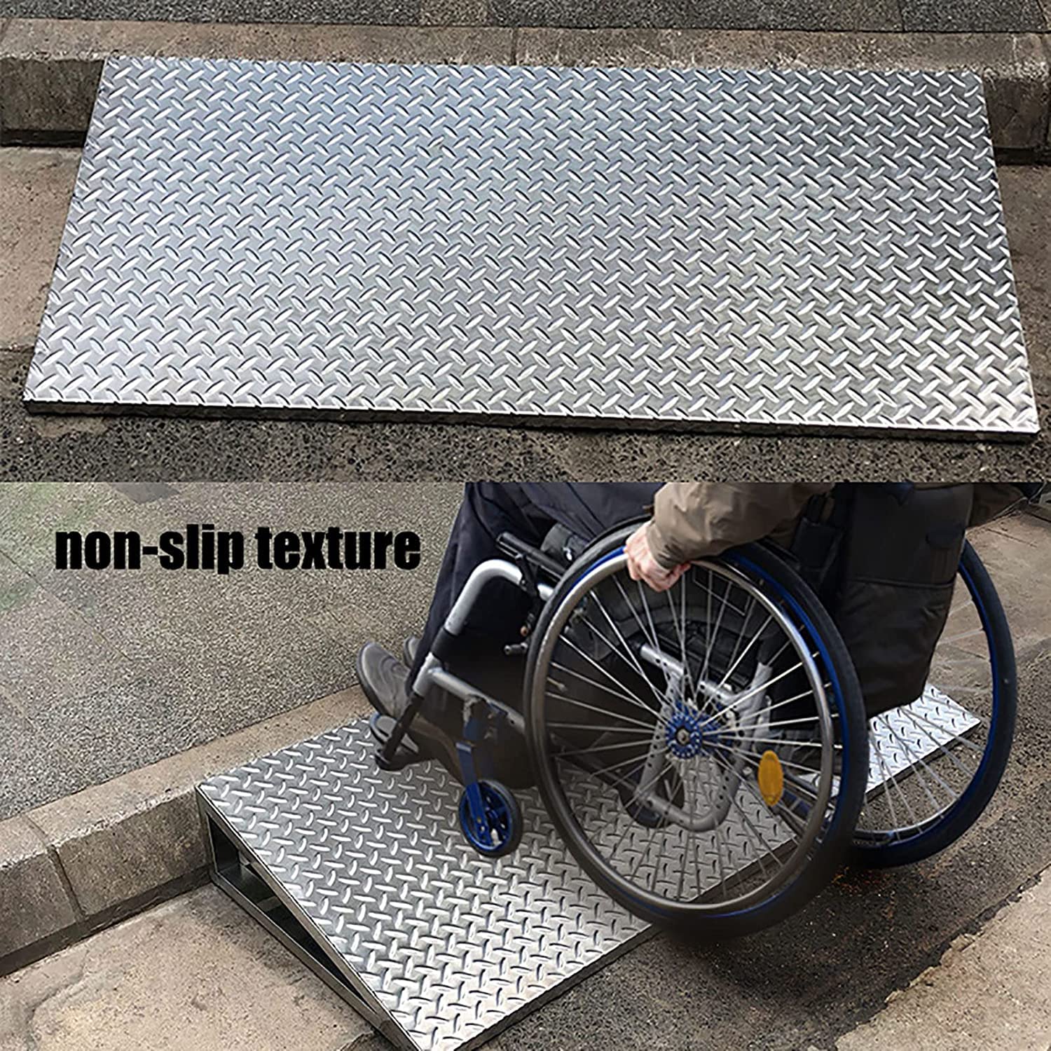 Rampa de umbral de Acero Inoxidable, rampa de acera para Puertas, rampa portátil para Silla de Ruedas, Alfombrilla para escalones, Canal de elevación para Bicicletas/Scooters/Equipaje/Coche,