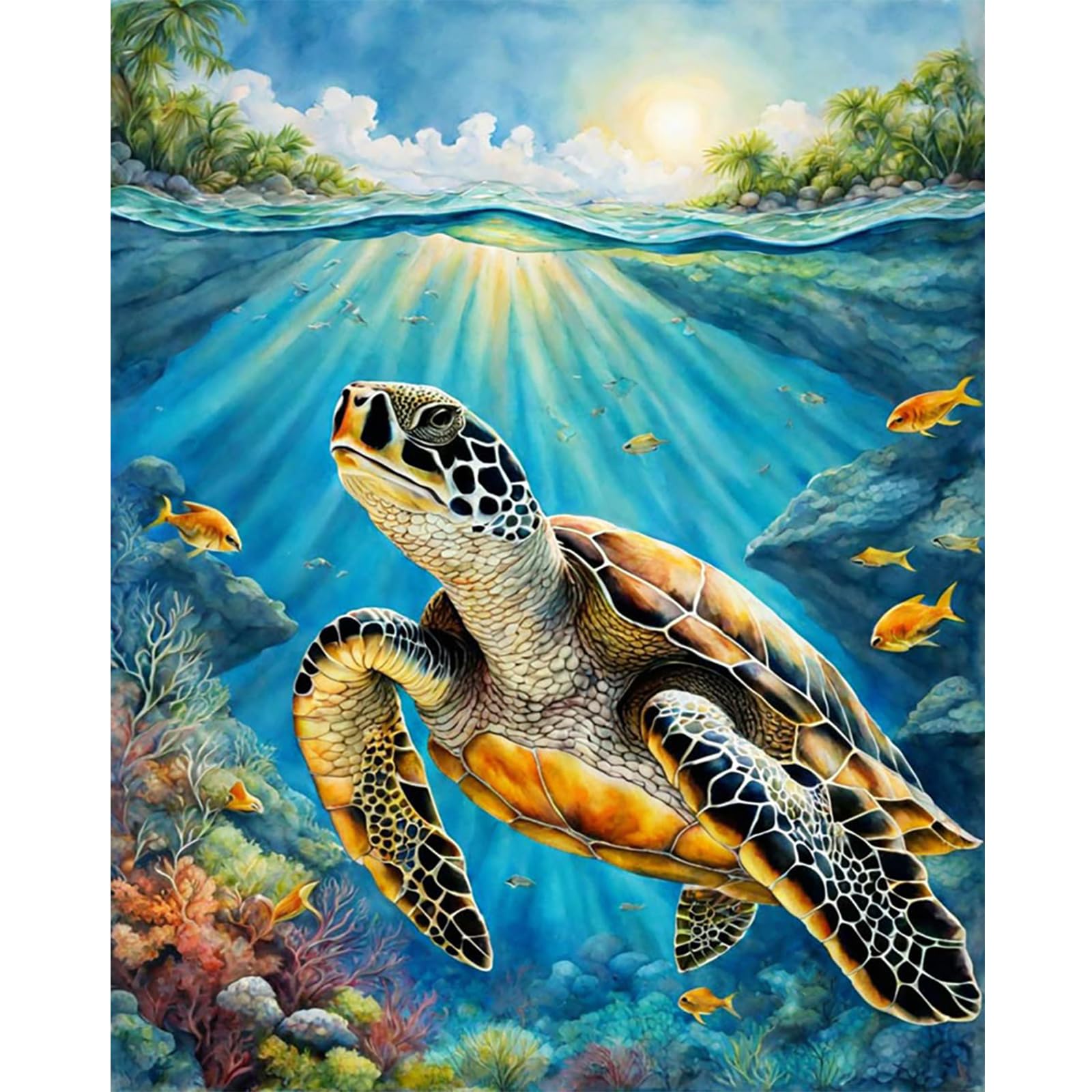 Querencia Op-Uk11 Sea Turtle Paint By Numbers For Adults, Ocean Turtle Diy Acrylic Painting By Numbers For Adults Without Frame For Relaxation, Home Wall Decor Gift, 16X20 Inch
