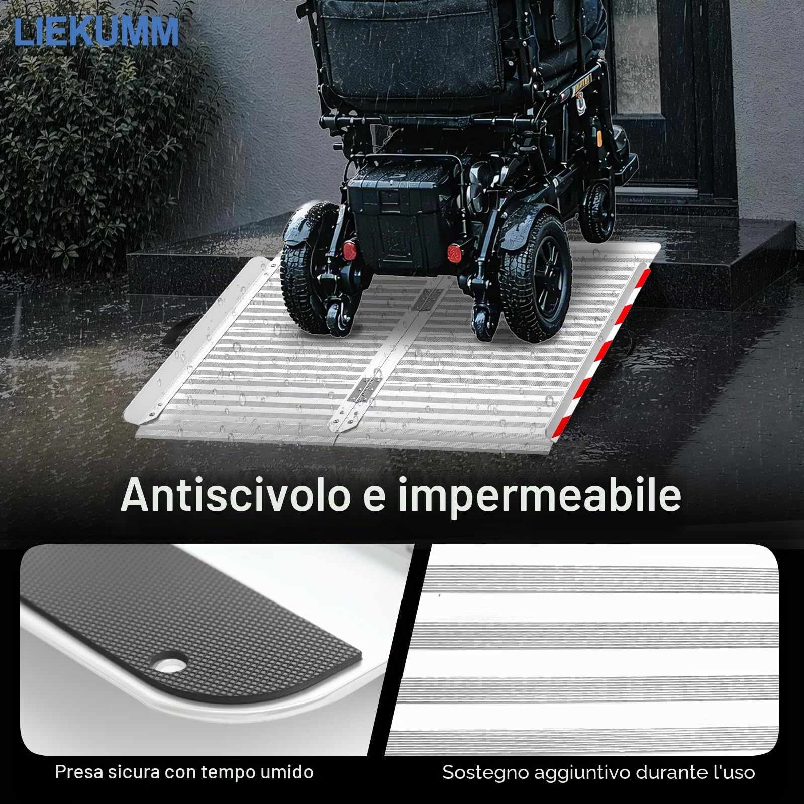 LIEKUMM 97x85cm Rampa per sedie a rotelle con superficie antiscivolo, carico 400 kg Rampa pieghevole in alluminio di grandi dimensioni per scale e soglie