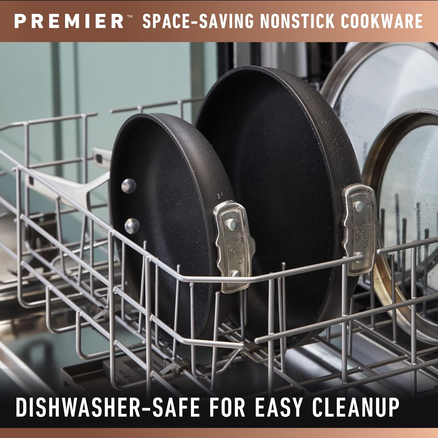 Calphalon Premier Space Saving 1.5 Quart Sauce Pan with Lid, Hard-Anodized Nonstick Cookware with MineralShield Technology, Dishwasher and Oven Safe