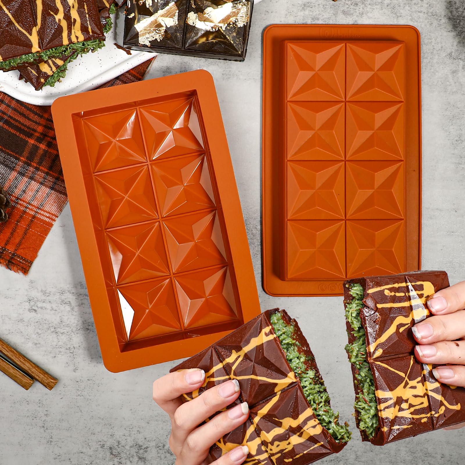 Webake Deep Chocolate Bar Mold Dubai, 2-Cavity Silicone