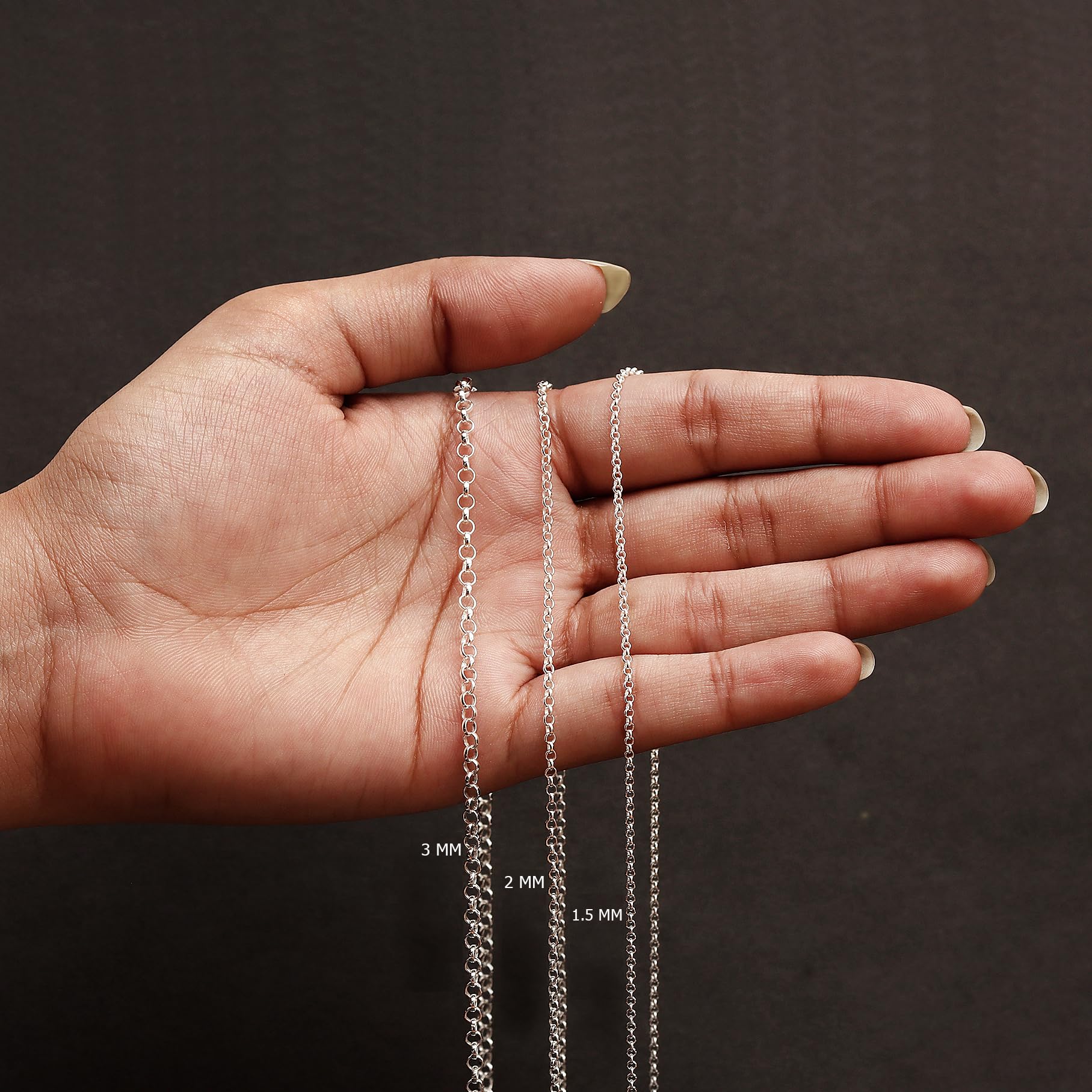 LeCalla Links Collar de cadena de eslabones Rolo de plata de ley italiana de 1,5 mm, 2 mm, 3 mm para adolescentes, mujeres y hombres (16, 18, 20, 24 pulgadas)