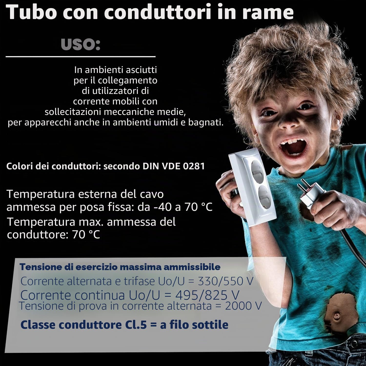 Cavo di collegamento per fornello H05VV-F 5G2,5 mm2 - 5 x 2,5 mm2 - bianco, 5 m 10 m o 15 m