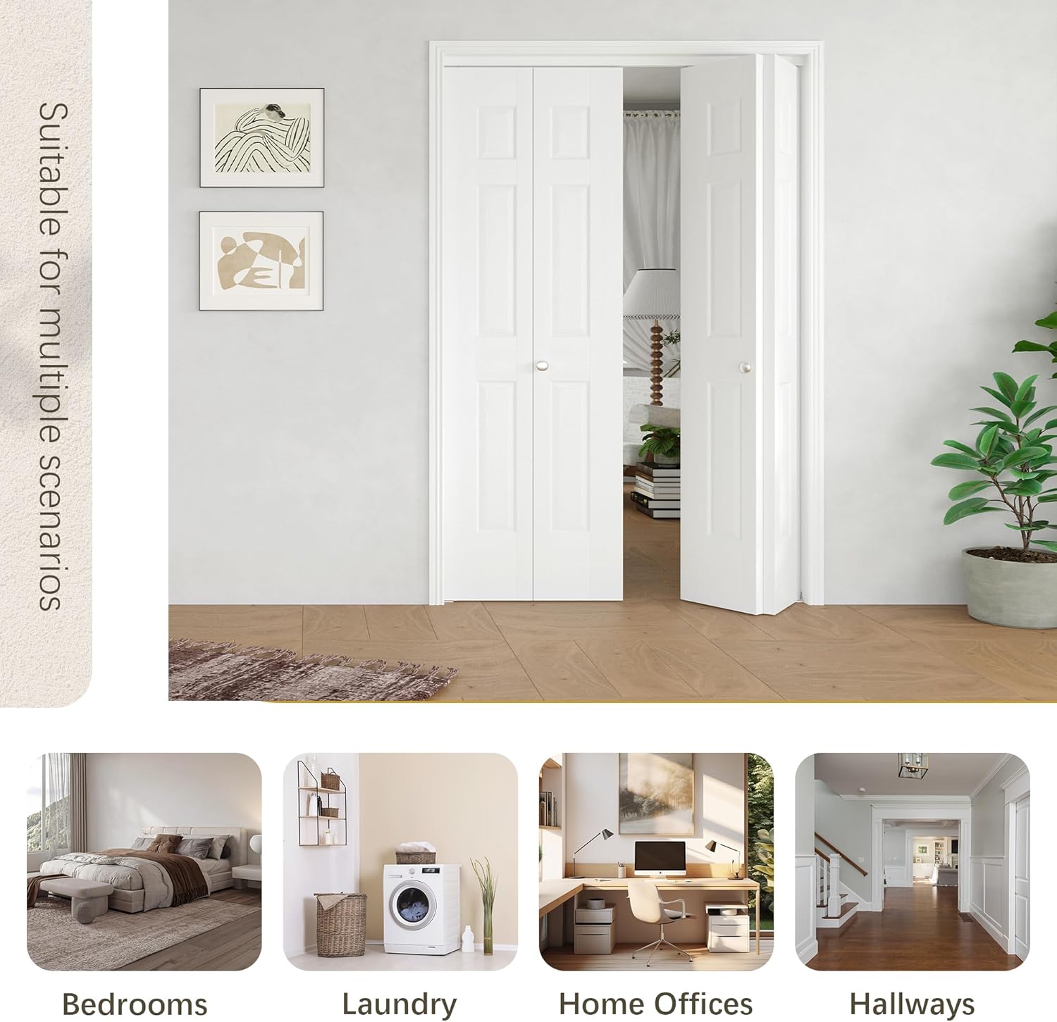 BARNER HOME Bifold Door, 6-lite Panel Closet Door for 48"x 80" Opening (Double 24" x 80" Doors), Core Hollow Folding Doors with Hardware Kits, MDF, White Interior Doors
