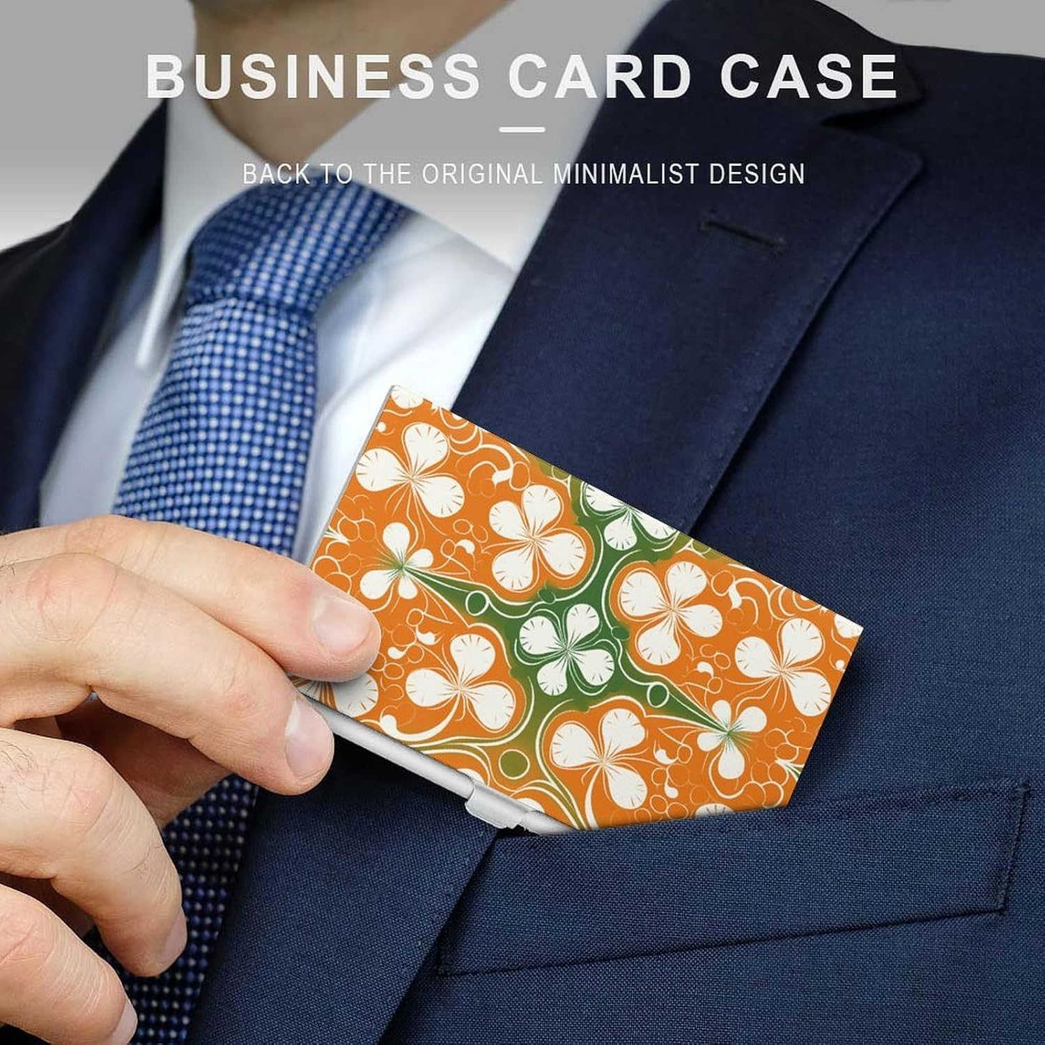 Pattern on Orange Background Business Card Holder Slim Business Card Case image 3