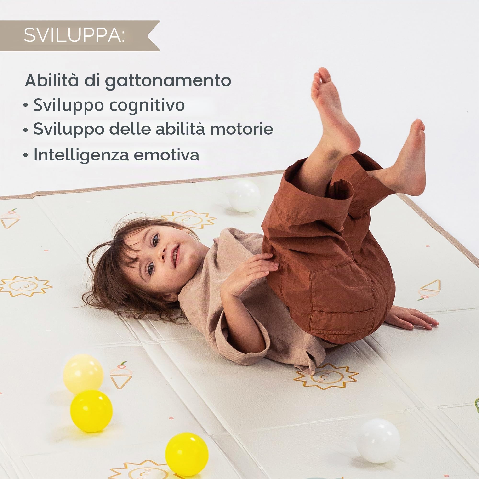 Tappeto da Gioco in Schiuma Reversibile Impermeabile – Grande Formato 180 x 150 cm, Pieghevole con Borsa – Include 12 Palline Colorate e Bordini Rimovibili