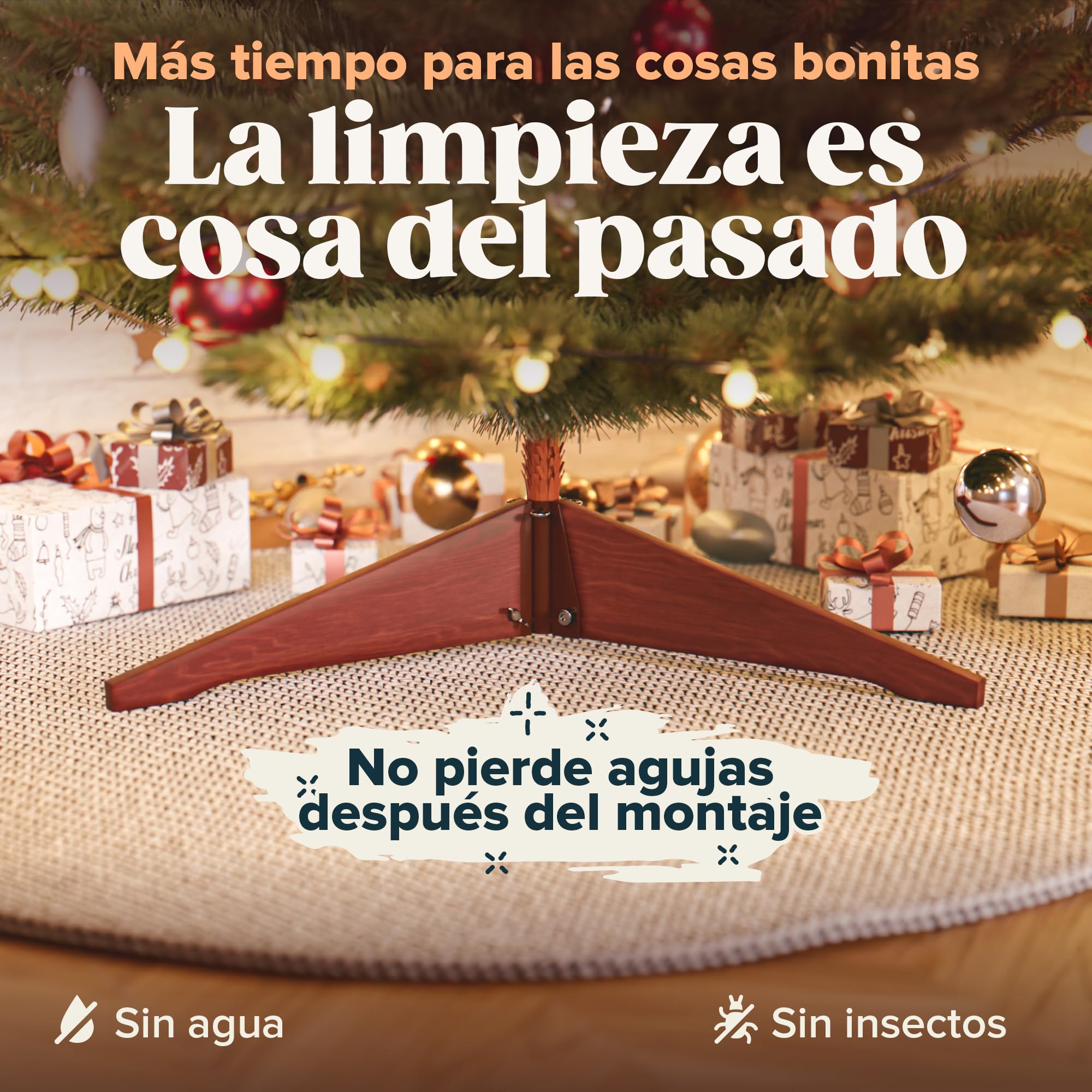 Árbol de Navidad Artificial Premium 150 cm - Ganador de la Prueba - Realismo Excepcional, Ramas Gruesas, Incluye Soporte de Madera y Bolsa de Almacenamiento – Pure Living