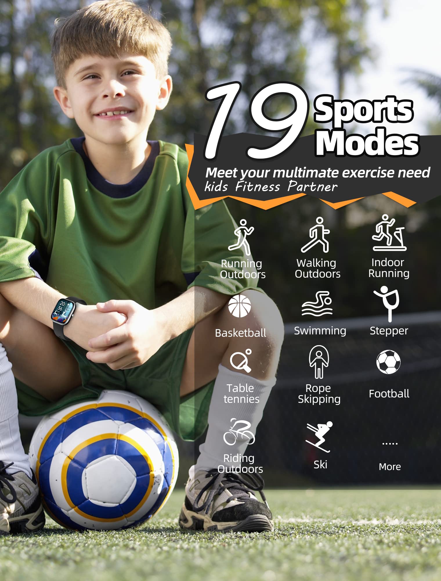 Smart Watch per bambini,IP68 impermeabile per bambini Fitness Activity Tracker Watch,cardiofrequenzimetro,8 modalità sport,Pedometri,Frequenza Cardiaca,Monitor Del Sonno,Regalo per Ragazzi Ragazz