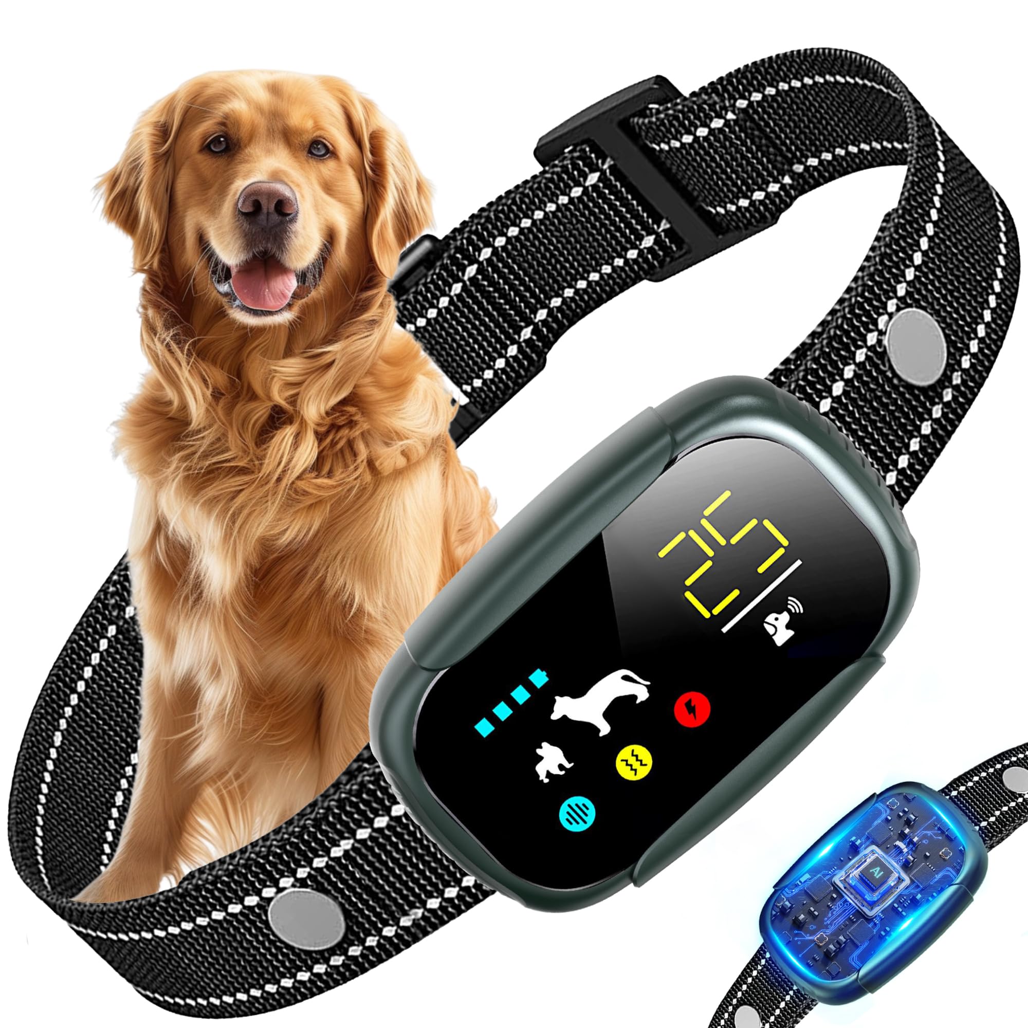 Dog Bark Collar, Dog Shock Collar for Large Medium Small Dogs 10-150lbs, Rechargeable Anti Barking Training Collar with 5 Adjustable Sensitivity, IP67 Waterproof Dog bark Deterrent Devices (Green)