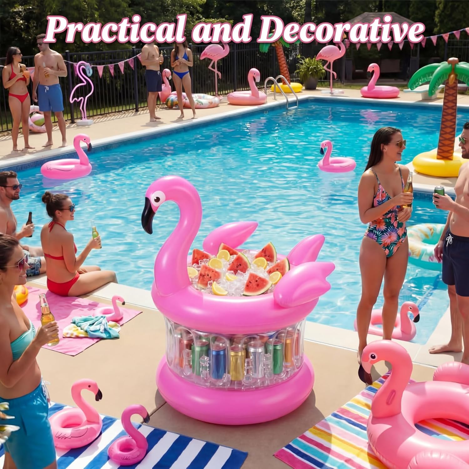 Sosation 1 Pcs Inflatable Flamingo Drink Cooler Pink Summer Flamingo Party Decoration Luau Blow up Drink Cooler Reusable Floating Ice Chest for Summer Hawaiian Tropical Beach Birthday Party Supplies
