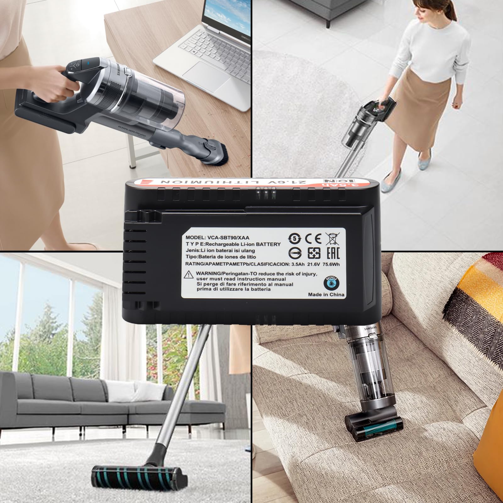 Batterie de Remplacement 21,6 V 3,5 Ah pour Samsung Jet 75, Jet 90 Series aspirateur Balai sans Fil, Batterie Li-ION Compatible avec Le modèle VCA-SBT90/XAA