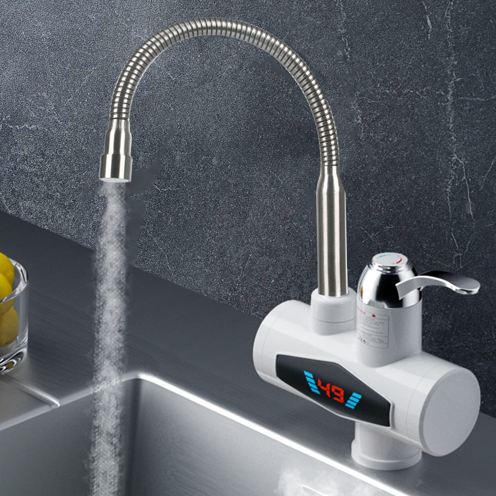 Scaldacqua elettrica rubinetto 220 V, scaldabagno elettrico rapido con display digitale a LED 3000 W per cucina, bagno (ingresso dell'acqua inferiore)