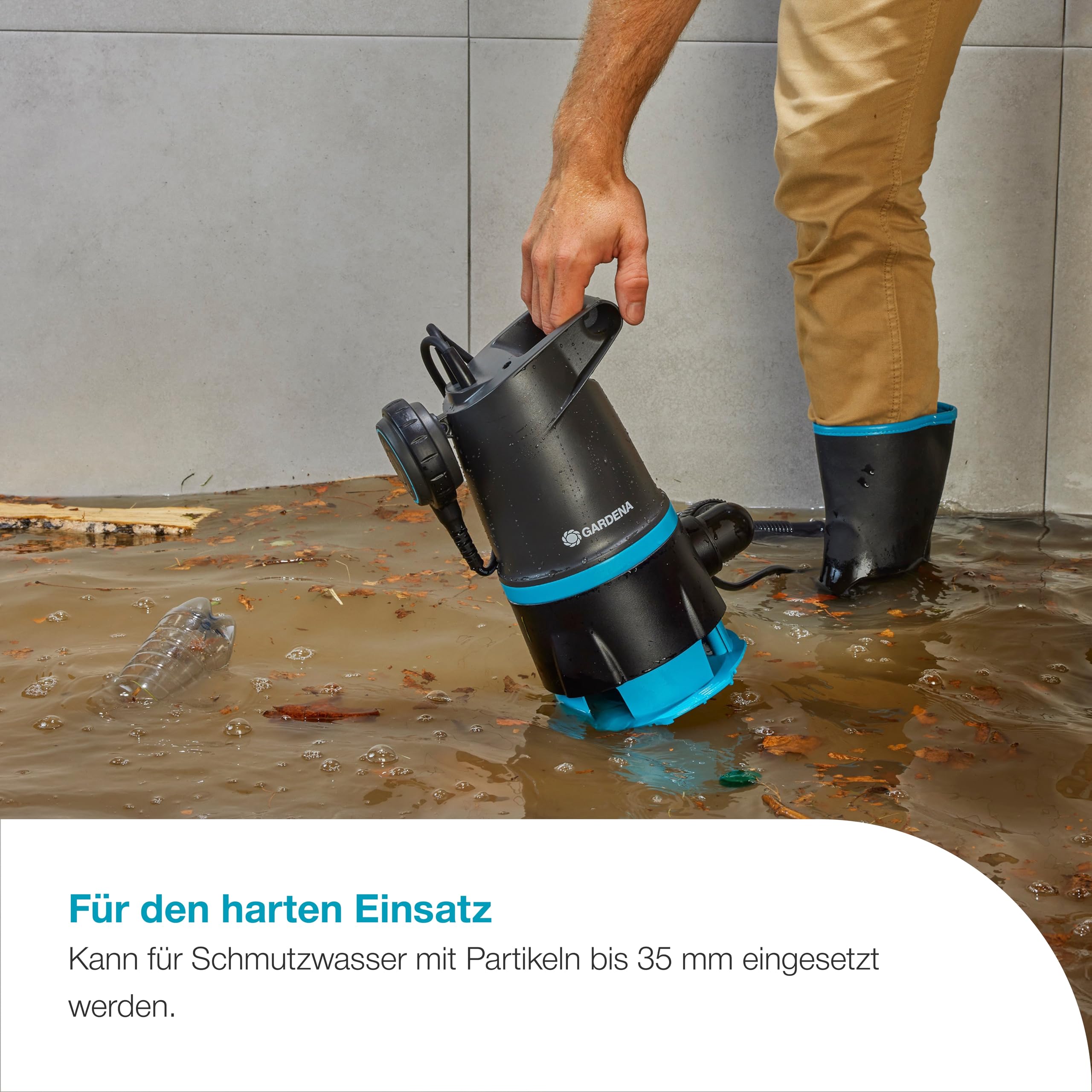Gardena 2-in-1-Klar-/Schmutzwasser-Tauchpumpe 20000 BASIC, 20.000 l/h, Schwimmschalter, robust und vielseitig, ideal für Entwässerung (09018-47)
