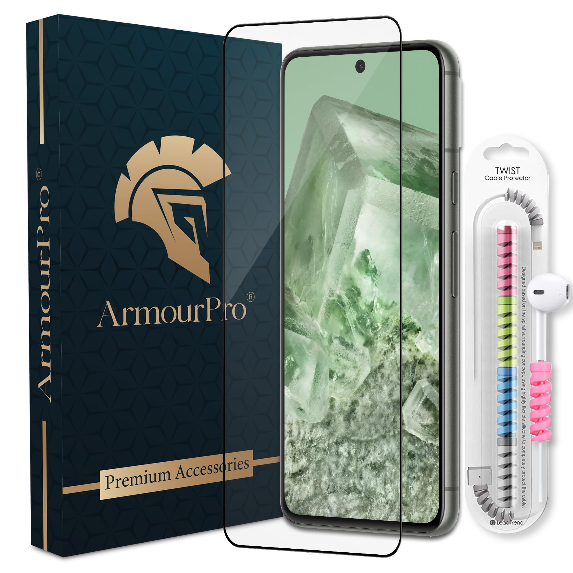 ArmourPro Premium Tempered Glass for Google Pixel 8 5G with Edge to Edge Full Screen Coverage and Cable Protector and Easy Installation Kit, Pack of 1 | Black Border (B0D9JSMHH1) Amazon Price History, Amazon Price Tracker