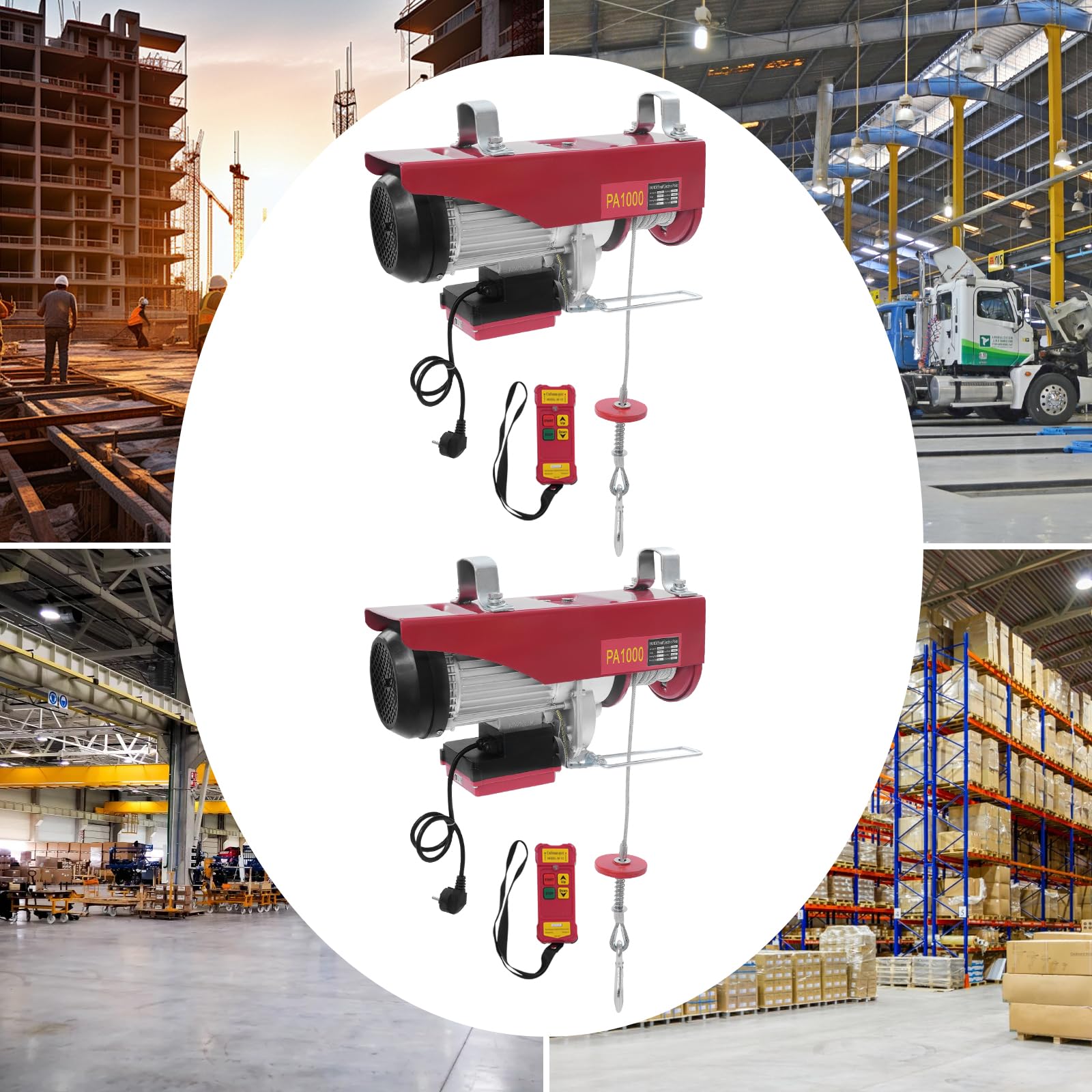 Elektrische Seilwinde 2 stück Seilwinde 500kg bis 1000kg Hubhöhe 12m Seilzug Motorwinde - für Garage Lager Haus | 230V-50Hz 1800W IP40 - Hebebühne Motorhandhabung