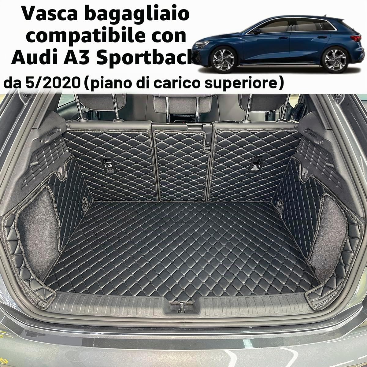 Vasca Baule per Audi A3 Sportback 8Y 2021-2025 (piano di carico superiore) Protezione Bagagliaio su Misura | Tappetino protettivo per bagagliaio