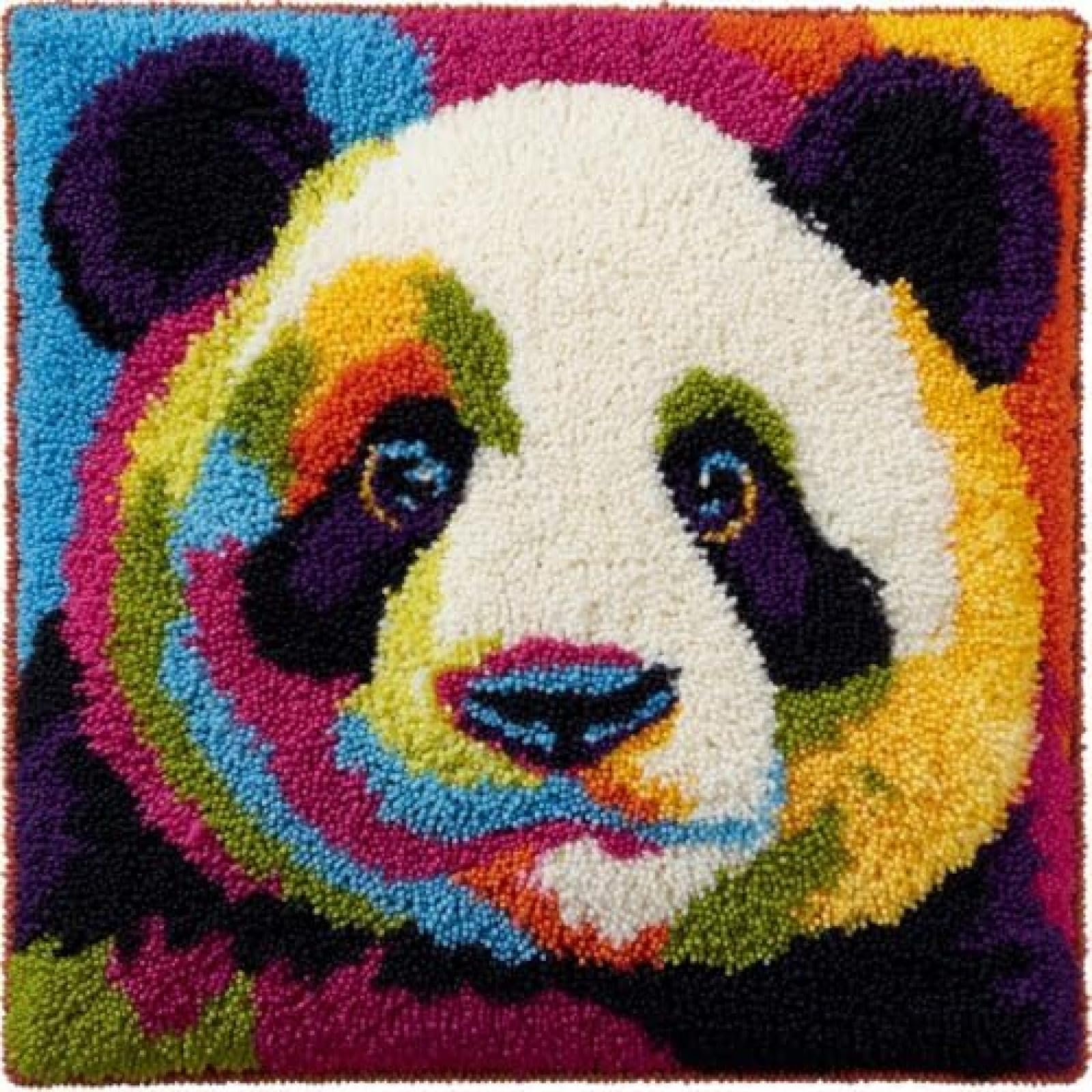 kitphoenix DIY Latch Hook Cushion Kit Panda Portrait,Beginner-Friendly Rug Hooking Pillow Kit,Crochet Craft Cushion Cover for Home Decor,43x43 cm-3