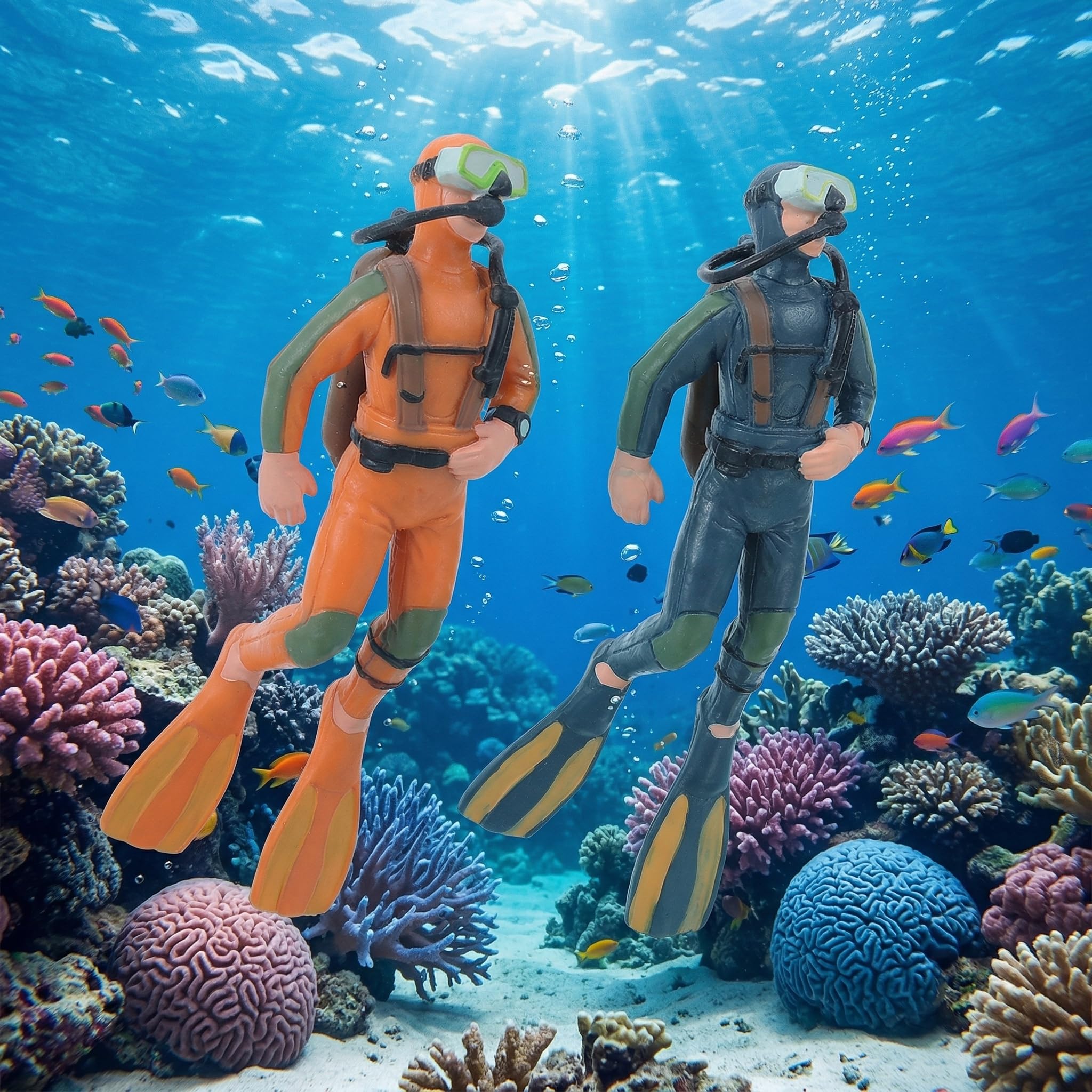 Milisten 2er Set Taucher Figuren für Aquarium & Schreibtisch - Realistische Miniatur Unterwasser Actionfiguren aus PVC - Dekoration für Fischbecken, Sammler & Modellbau