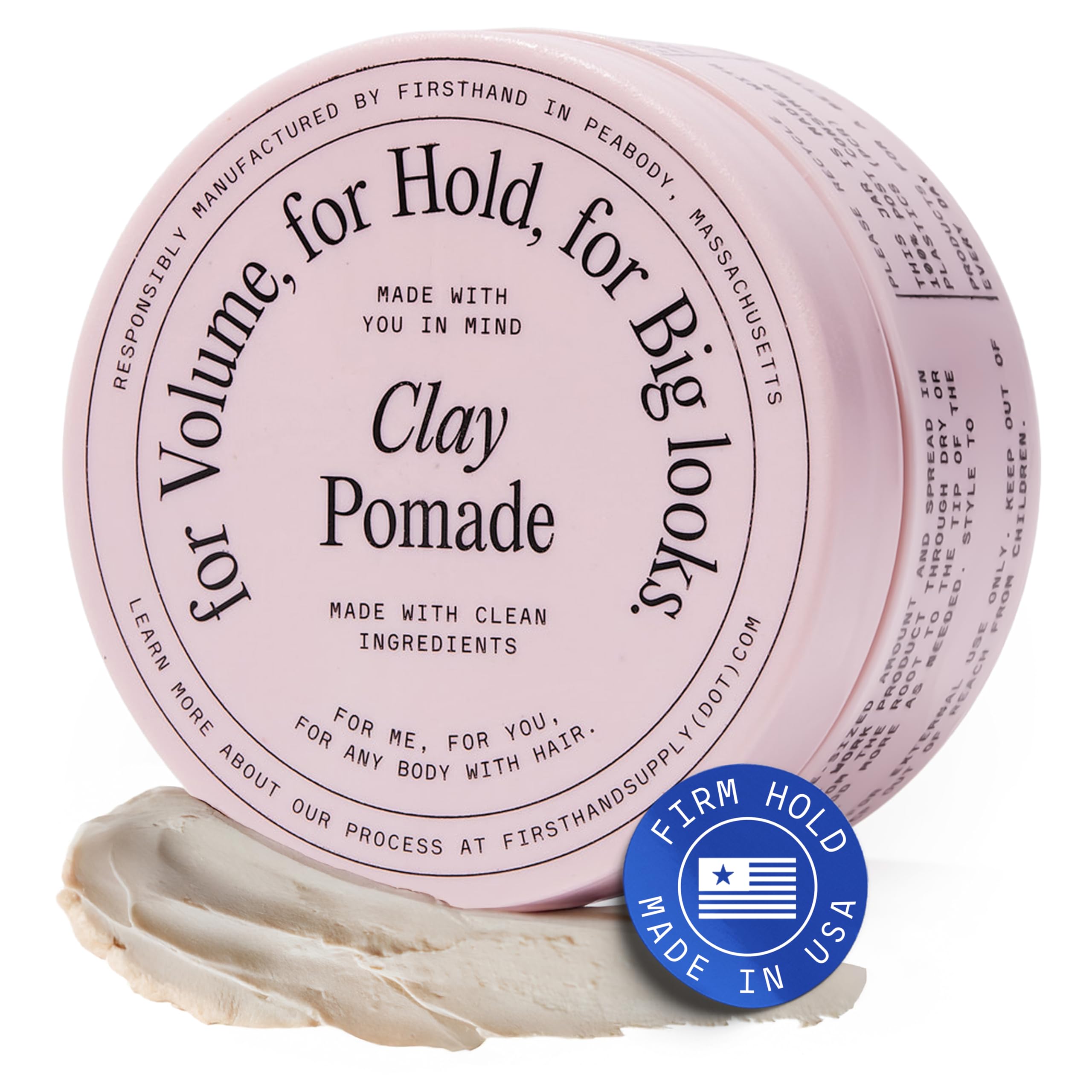 Firsthand Supply Clay Pomade – Non-Toxic Hair Styling for Men & Women – Strong Hold with Matte Finish – Long-Lasting & Reworkable – 88ml