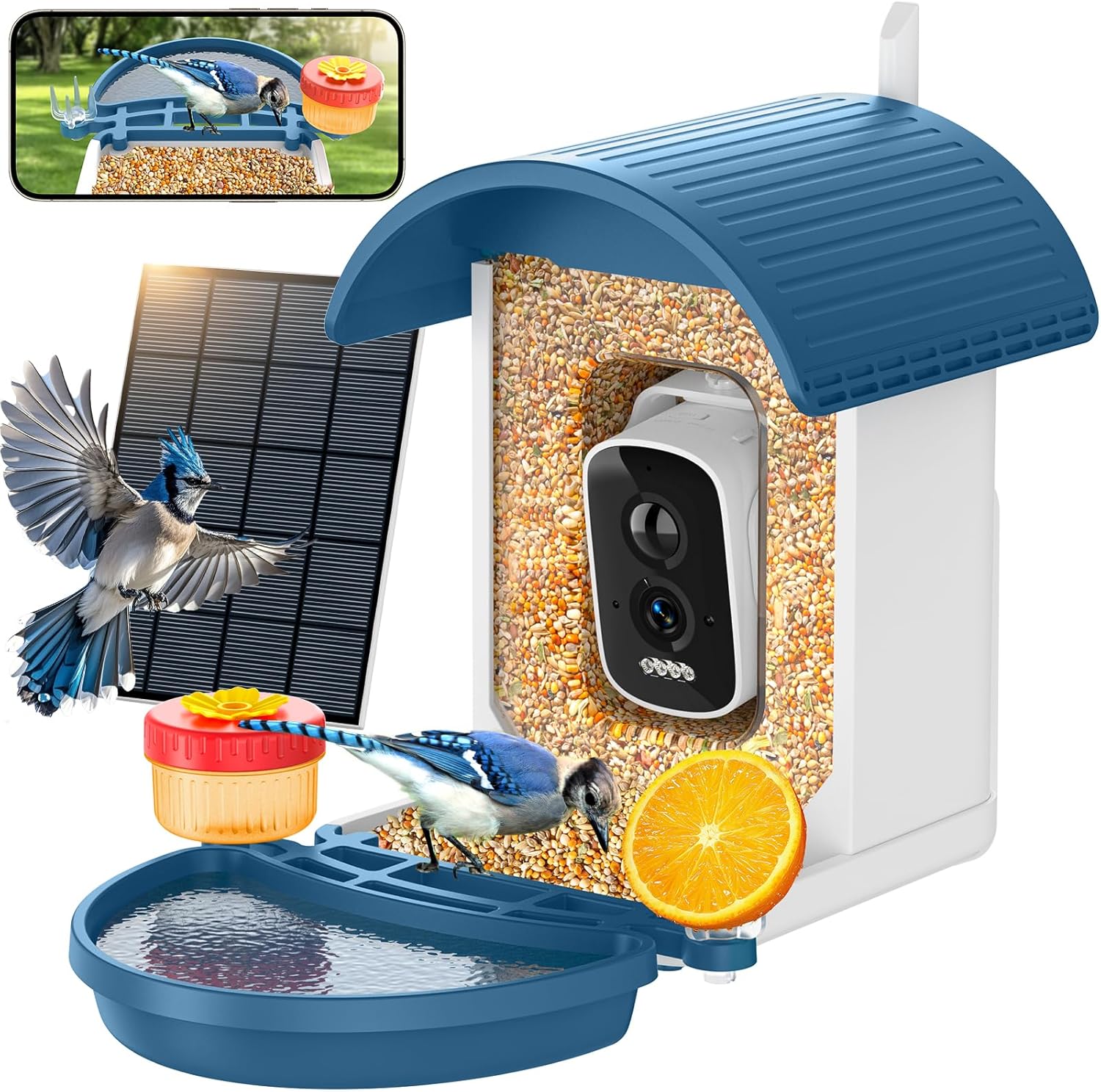 Bird Feeder with Camera, Smart Birdfeeder with Solar-Powered, 5MP AI Identify Birds 11000, Night Vision, Auto Record Video,Instant Notifications, Bird Feeders for Outdoors Yard with Water Bowl
