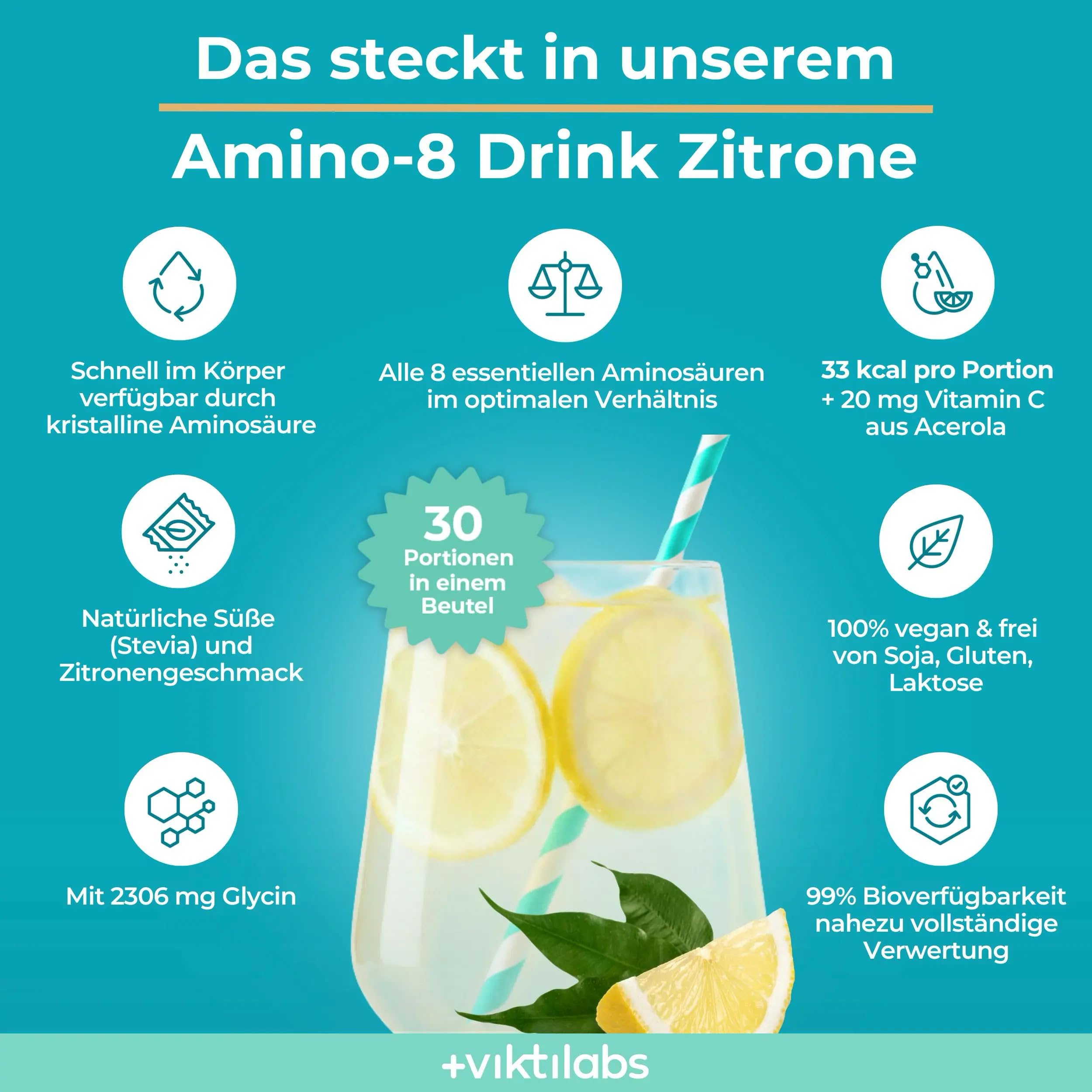 Amino 8 Drink Zitrone - 99% Bioverfügbarkeit - 8 kristalline Aminosäuren