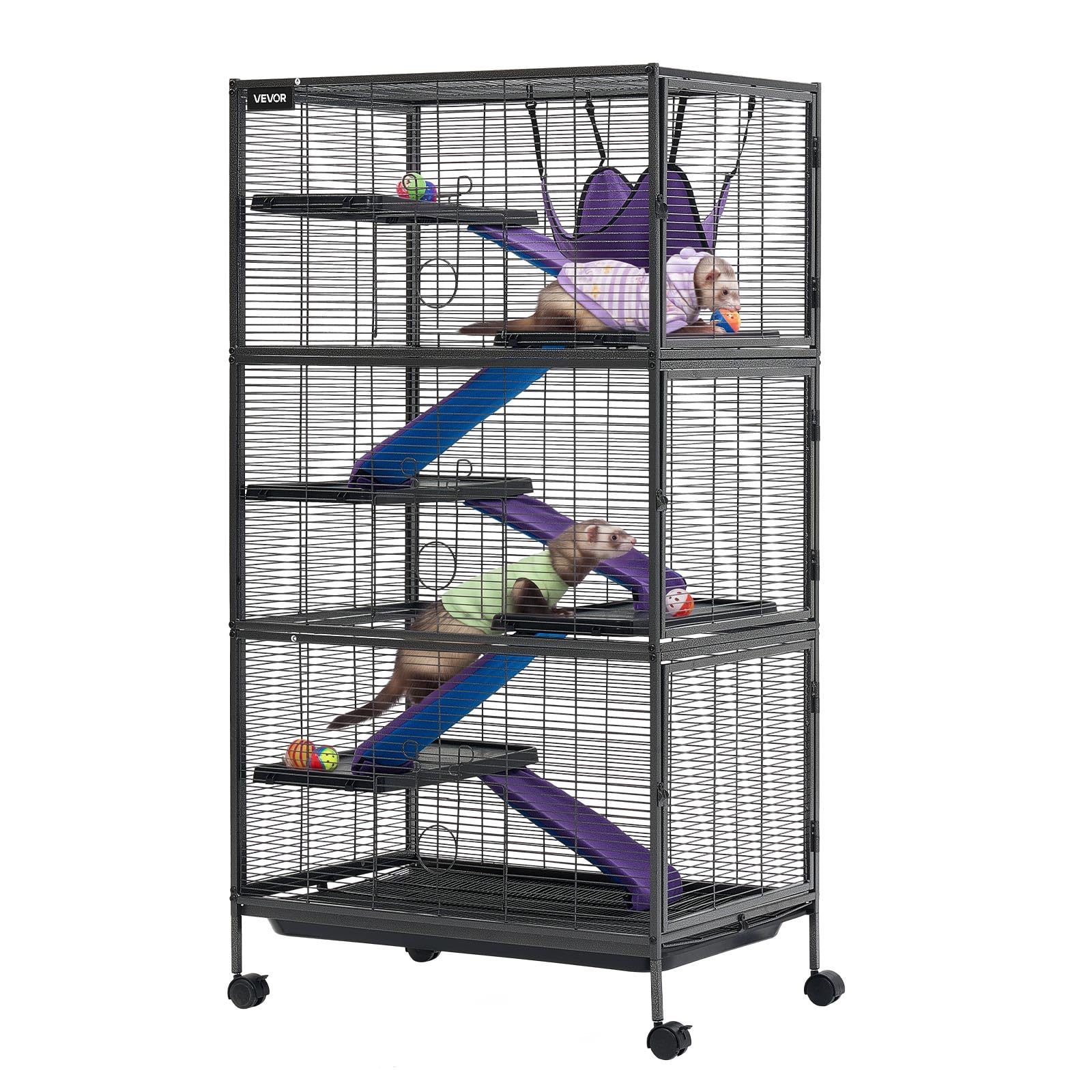 VEVOR Cage pour Petits Animaux en Métal 149 cm Cage pour Furets à 6 Niveaux