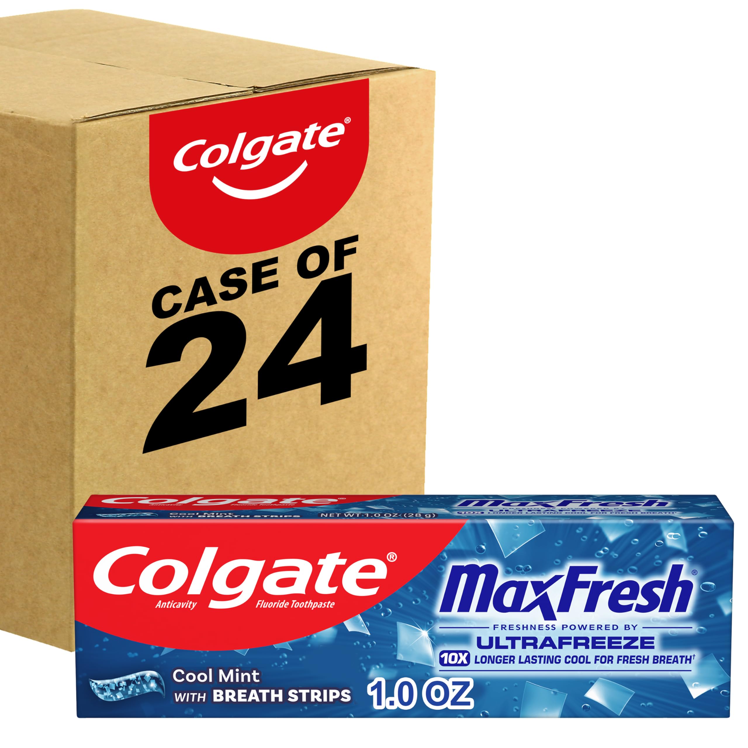 Colgate Max Fresh Travel Size Toothpaste with Mini Breath Strips, Cool Mint - 24 Pack