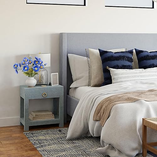 Miniatura 5 de Flores artificiales, 5 piezas de amapolas, flores artificiales de seda para el hogar, oficina, boda, decoración al aire libre (azul marino)