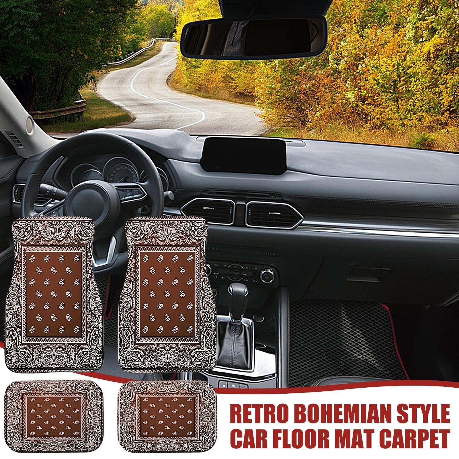 Tapis pour Femme | Tapis de Voiture arrière 4 pièces | Tapis Lourds | accessoires pour voiture Boho, non glissants, rétro, à neige, boue
