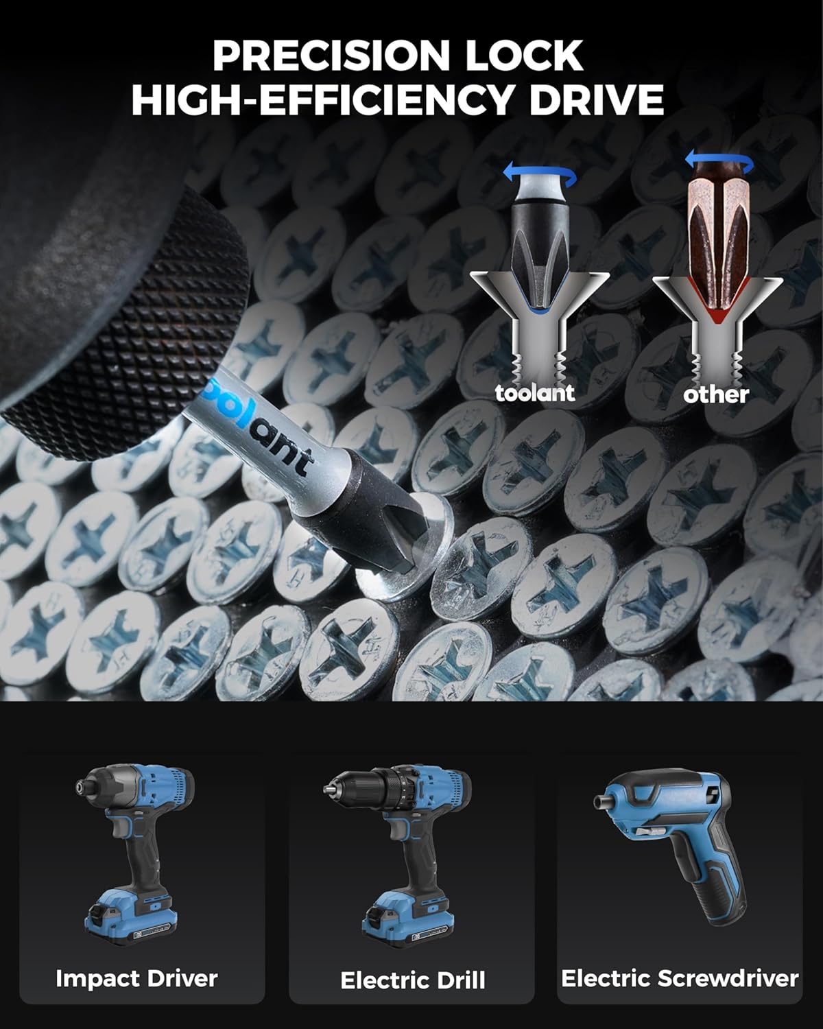 toolant 40-Piece Impact Driver Bit Set (S2 Steel), SAE/Metric Hex & Torx Bits for Furniture Assembly, Magnetic Tips with Color-Coded Ring, Heavy-Duty Storage Case for Home & Auto Repair - Image 2