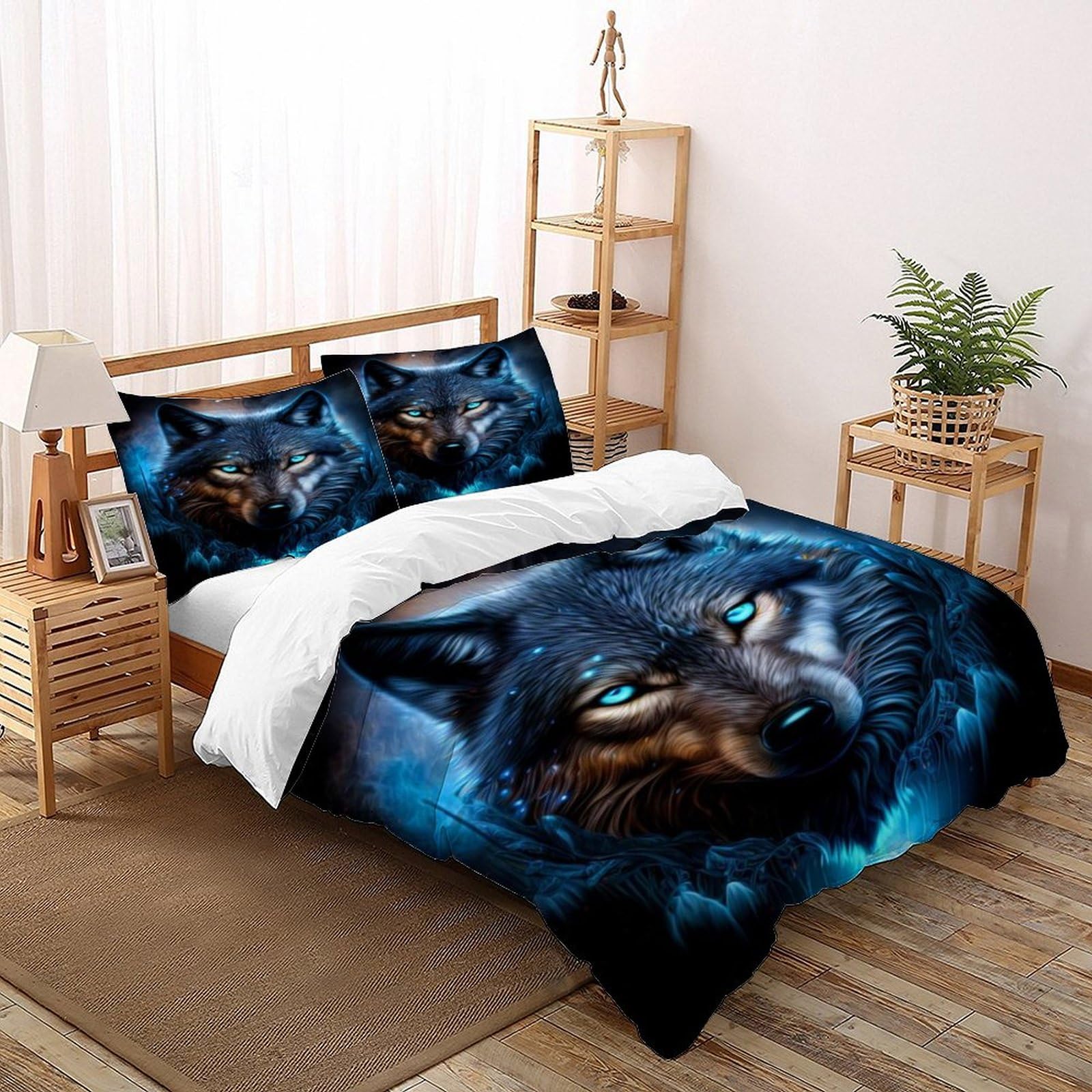 Parure de lit loup avec fermeture éclair housse microfibre