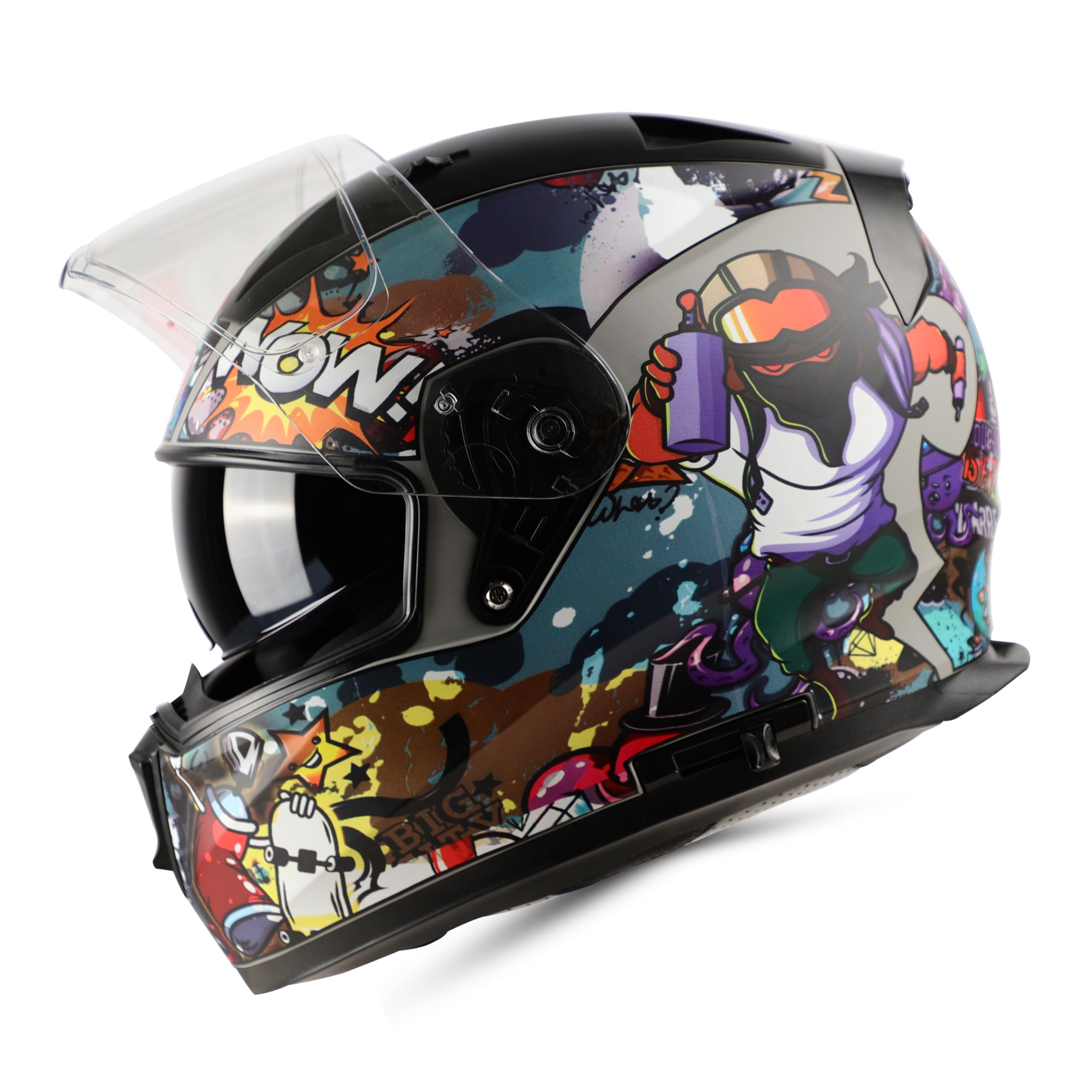 Ignyte IGN-7 Subway Surfer ISI/DOT Certified Full Face Graphic Helmet with Outer Anti-Fog Clear Visor and Inner Smoke Sun Shield