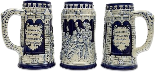 Miniatura 6 de Vaso de cerveza azul cobalto grabado festivo del castillo alemán coleccionable