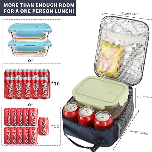 Miniatura 3 de Fiambrera para mujer, lonchera, bolsa de almuerzo aislada, lonchera, loncheras (azul)