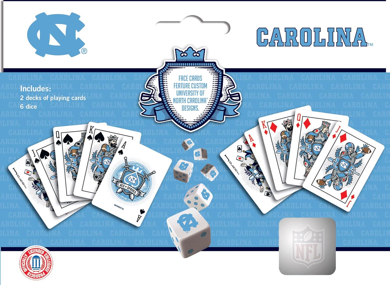 MasterPieces Game Day - NCAA UNC Tar Heels 2-Pack Playing Cards & Dice Pack - Officially Licensed Set for Adults and Family