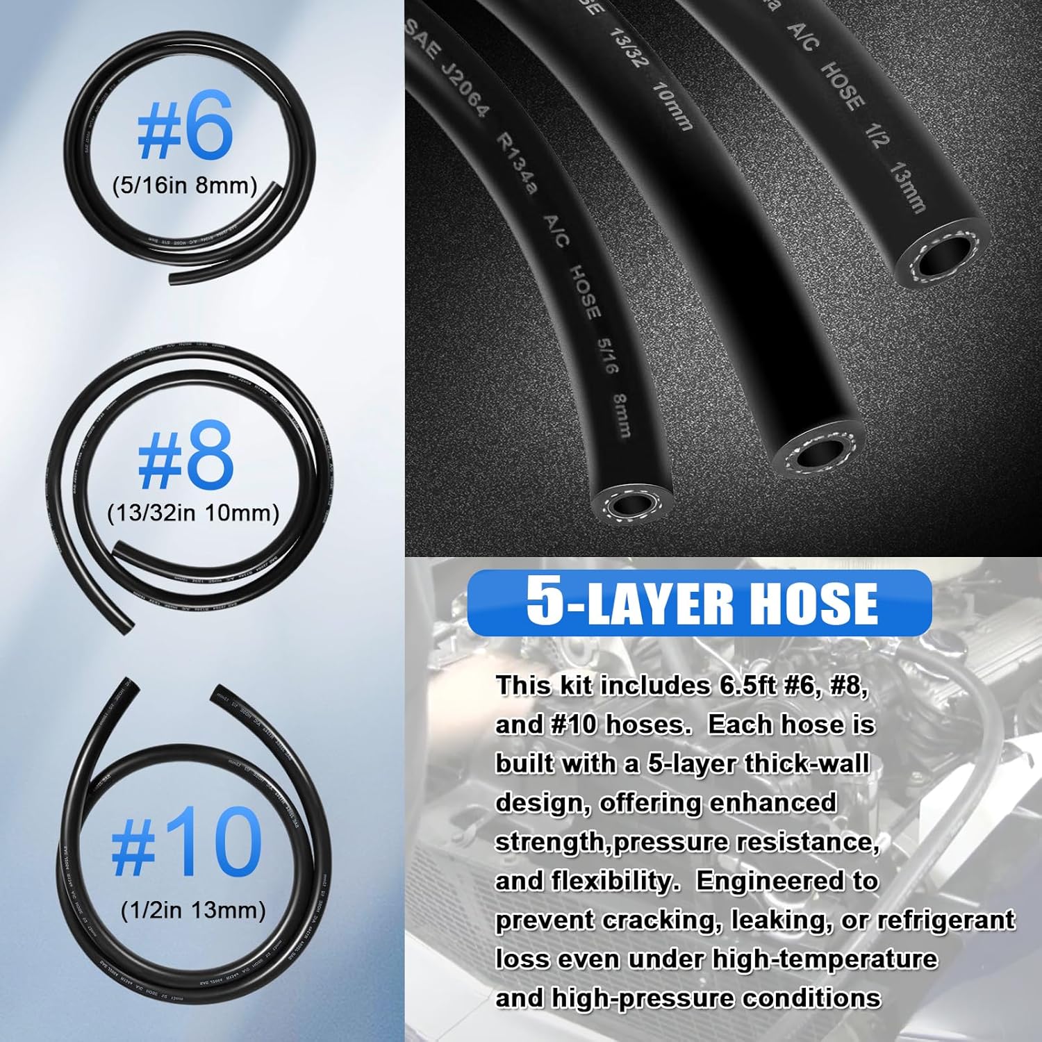YMT Air Conditioning Hose Fitting Kit Fits for Automotive A/C Systems, Includes 6.5ft AC Hoses and Matching Beadlock Fittings